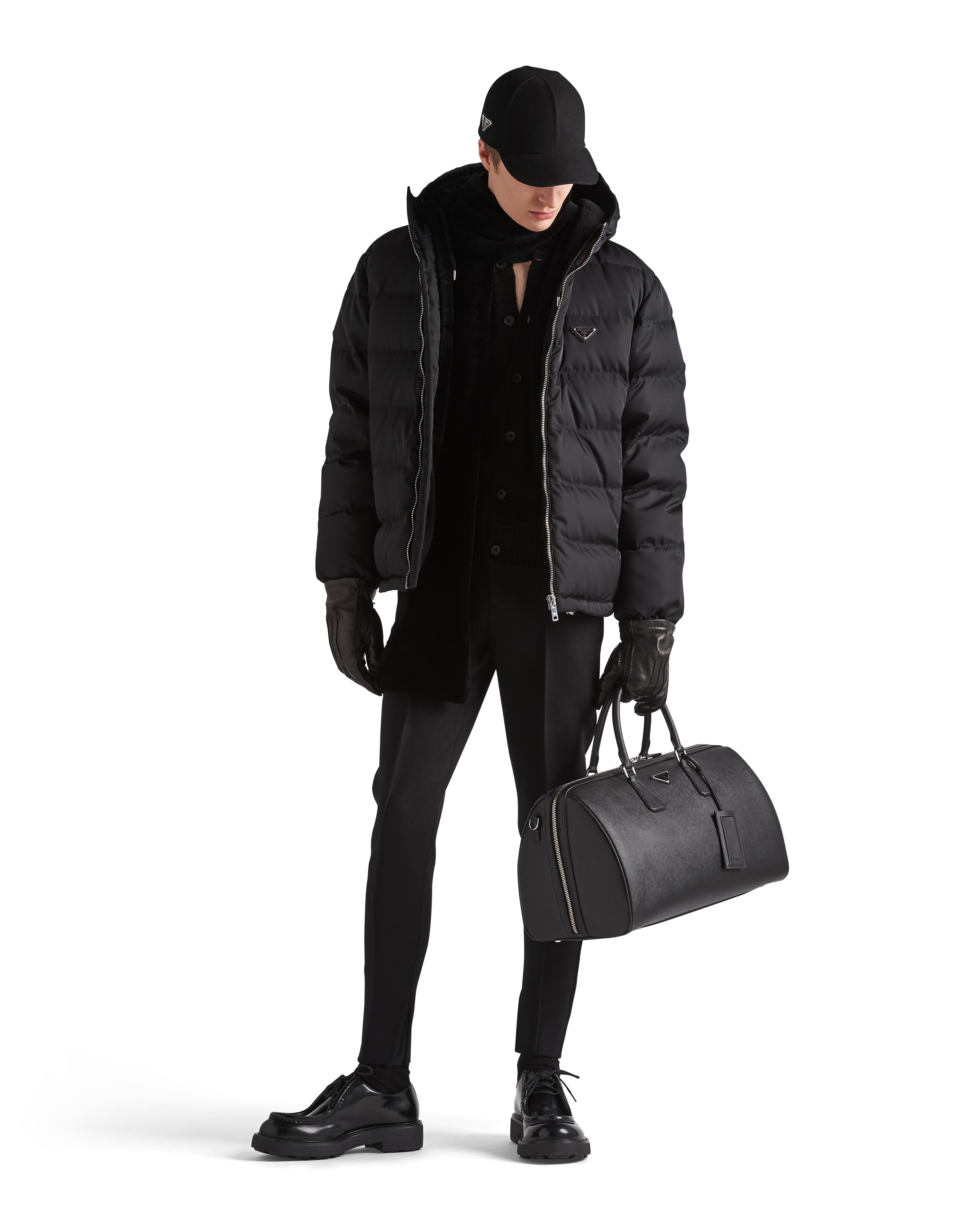 Prada Men's Cropped Re-nylon Down Jacket In Black