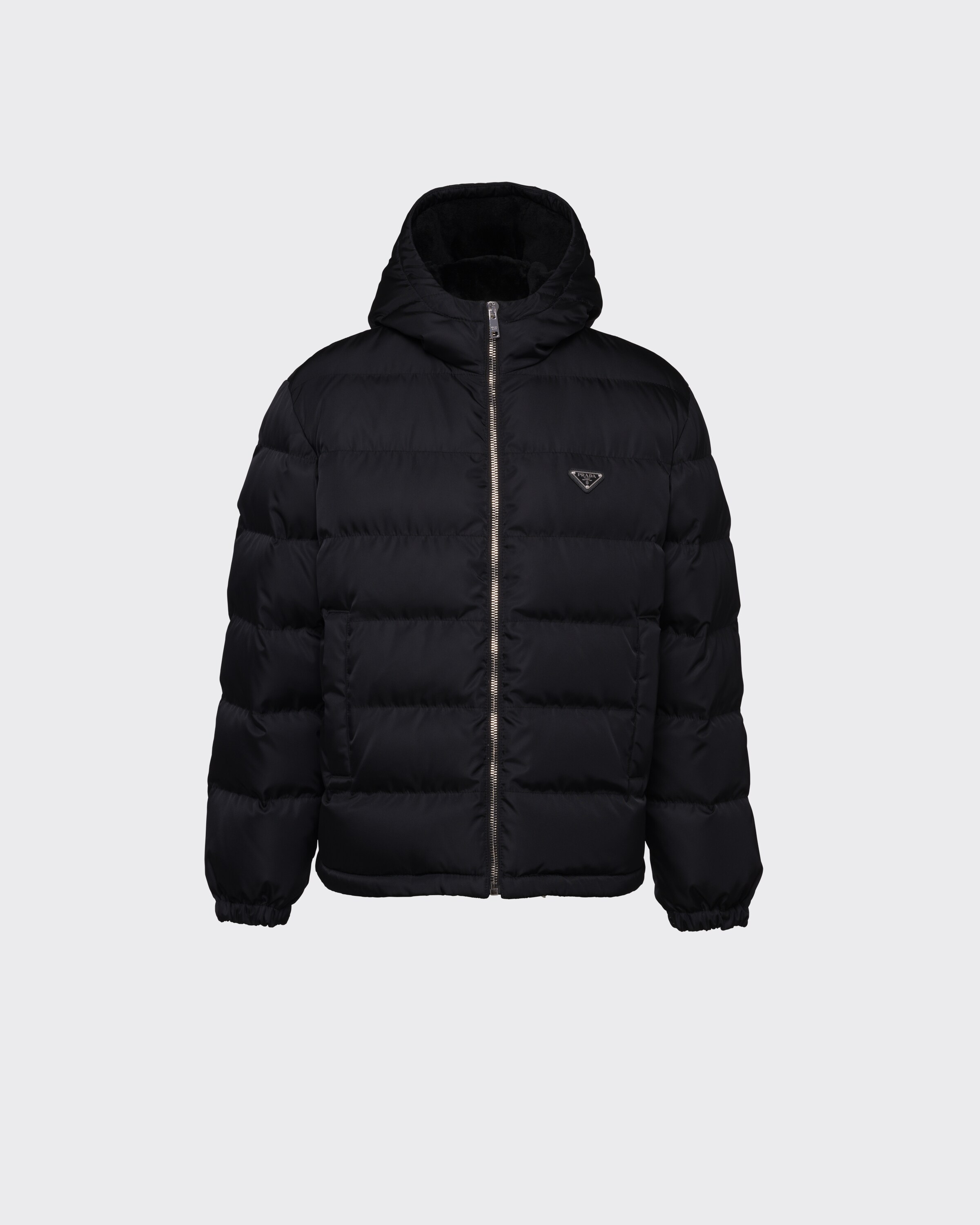 Shop Prada Cropped Re-nylon Down Jacket In Black