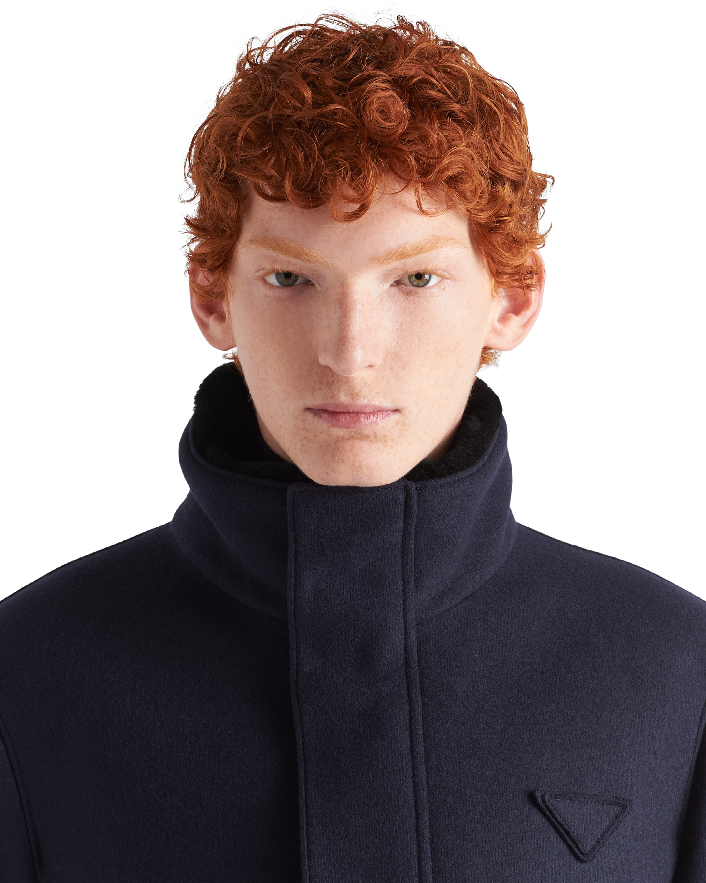 Prada Wool Blend And Shearling Jacket In Navy