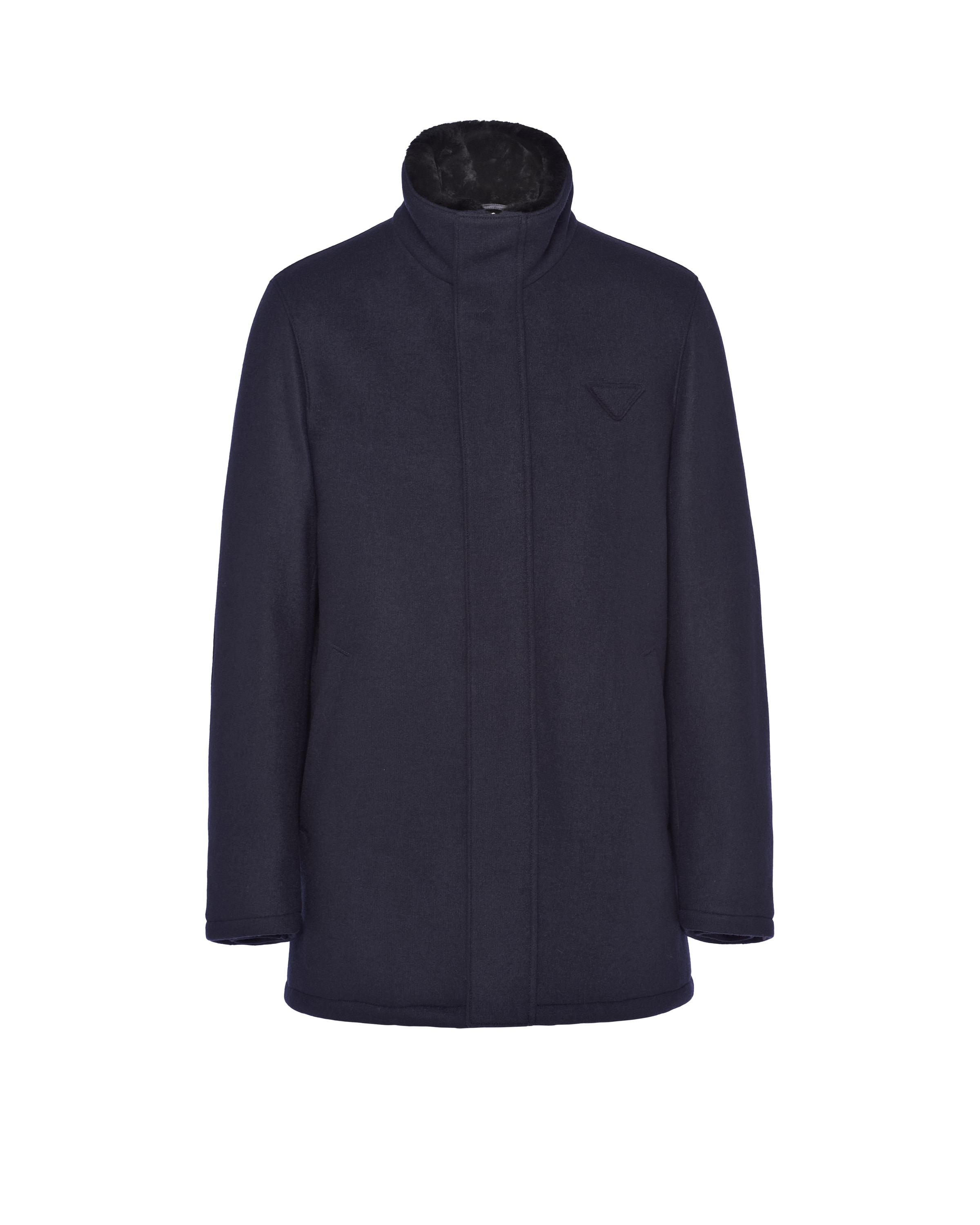 Prada Wool Blend And Shearling Jacket In Navy