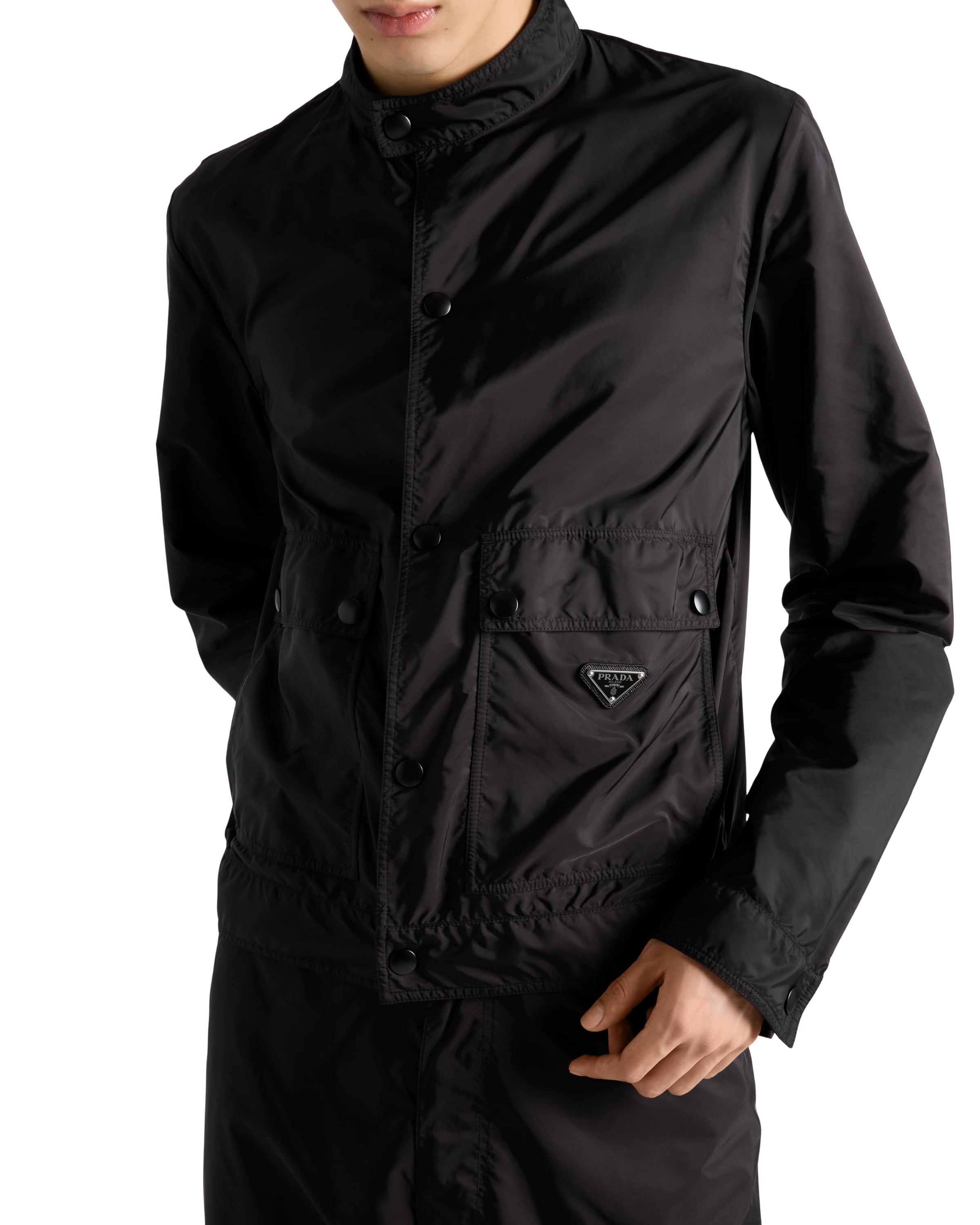 Prada Men's Re-nylon Snap-front Jacket In Black