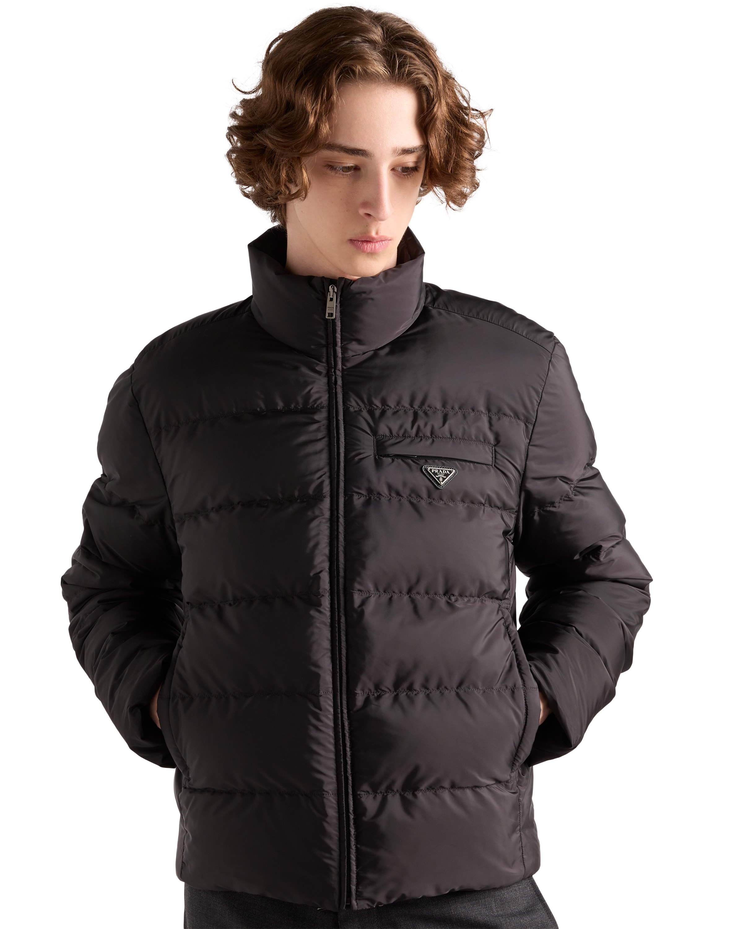 Prada Men's Medium-weight Re-nylon Down Jacket In Brown