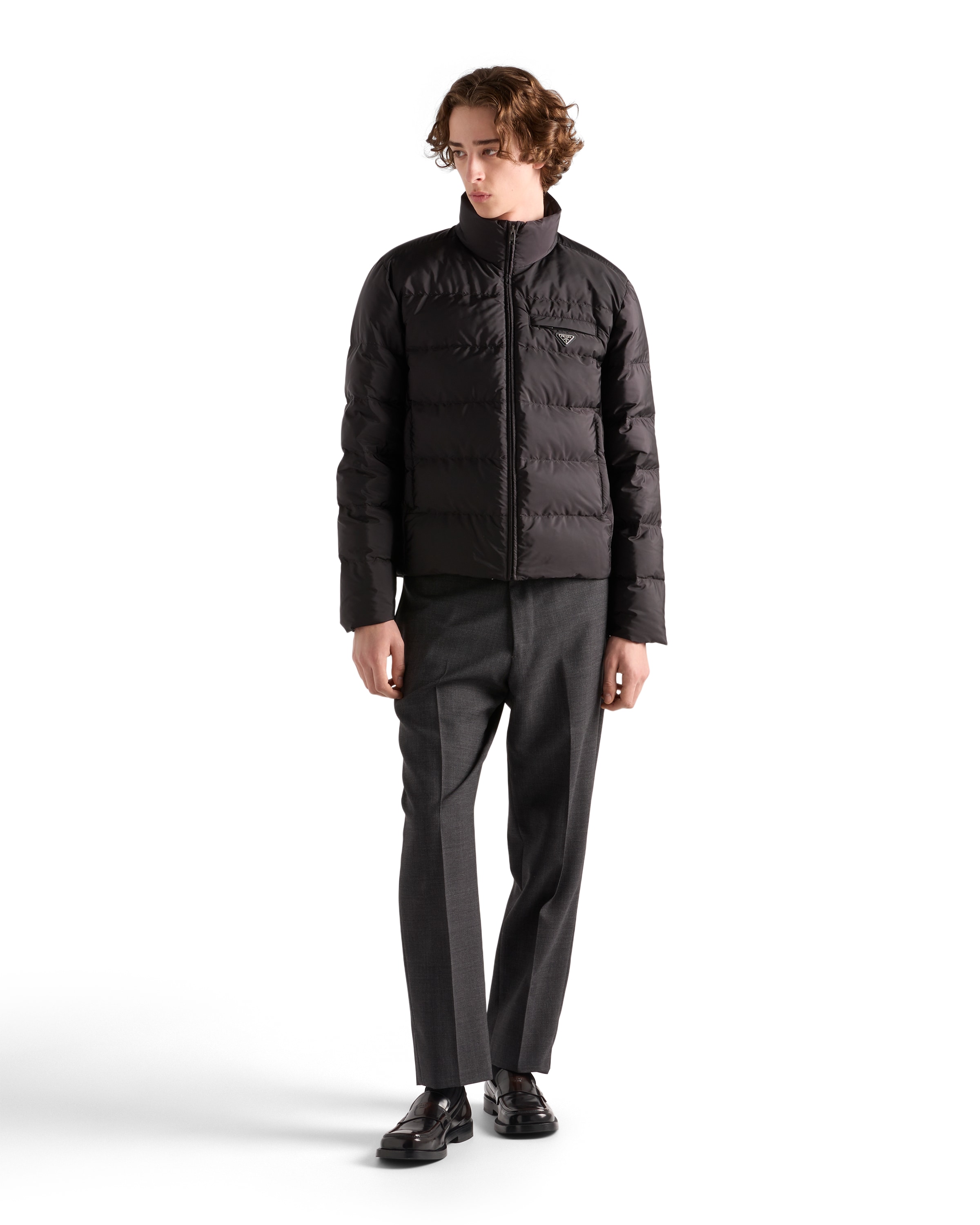 Prada Men's Medium-weight Re-nylon Down Jacket In Brown