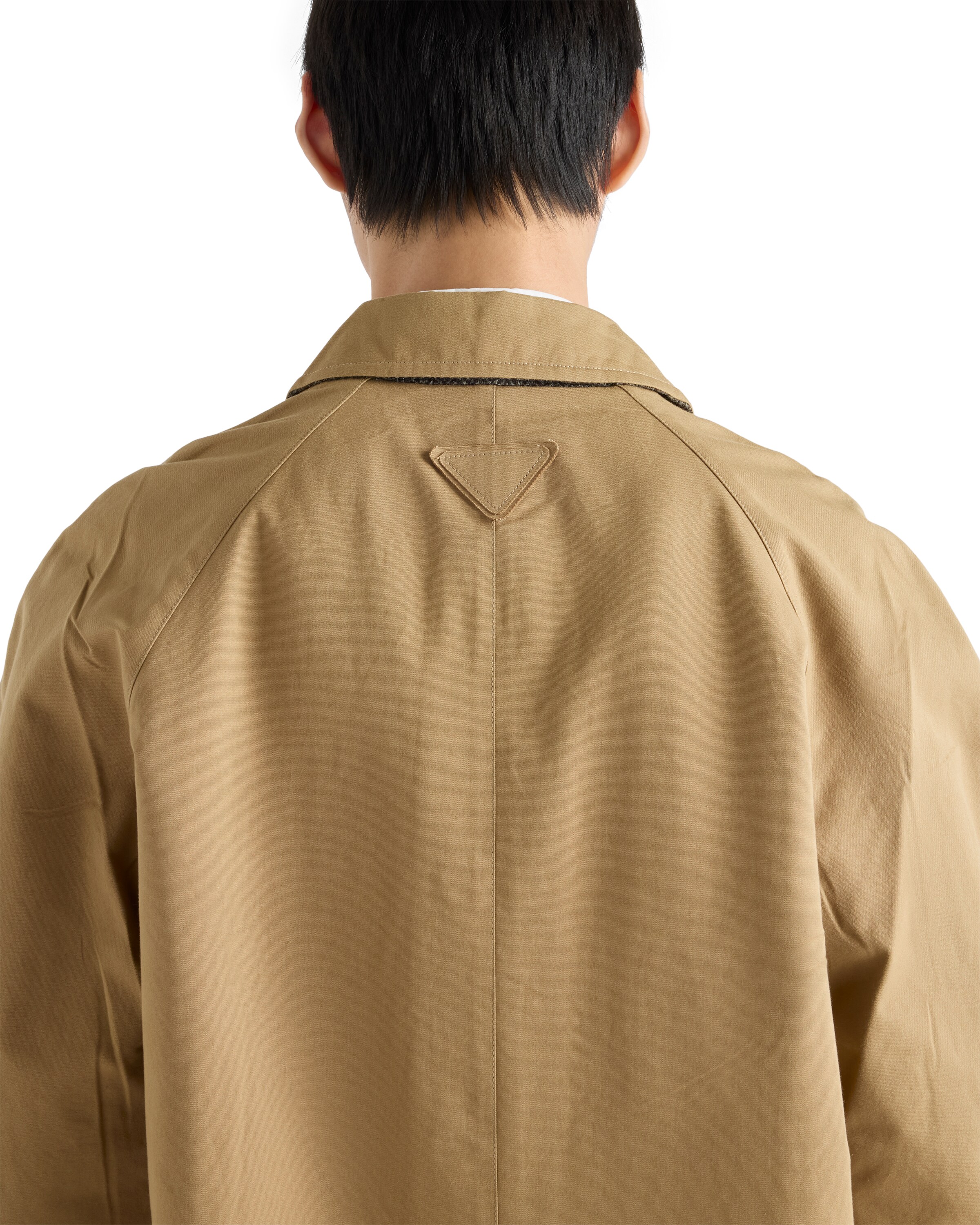 Prada Button Triangle Logo Cotton Coat In Brown