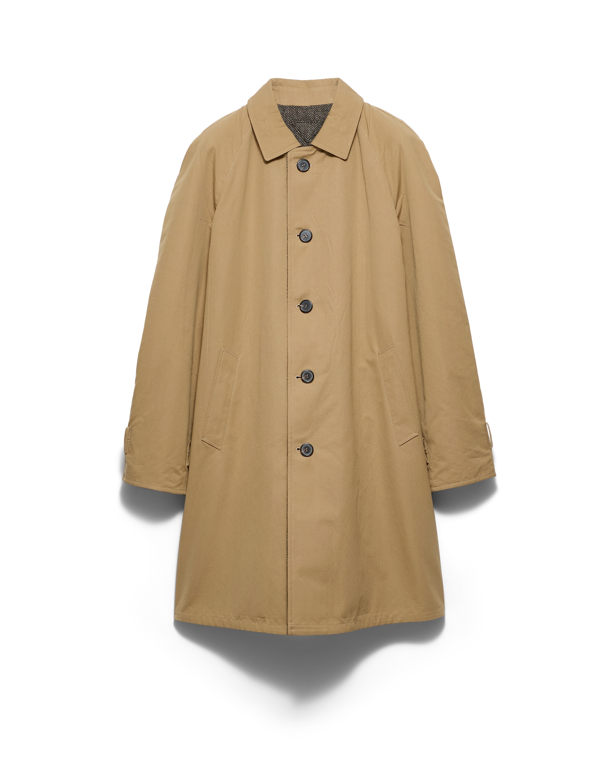 Prada Button Triangle Logo Cotton Coat In Brown