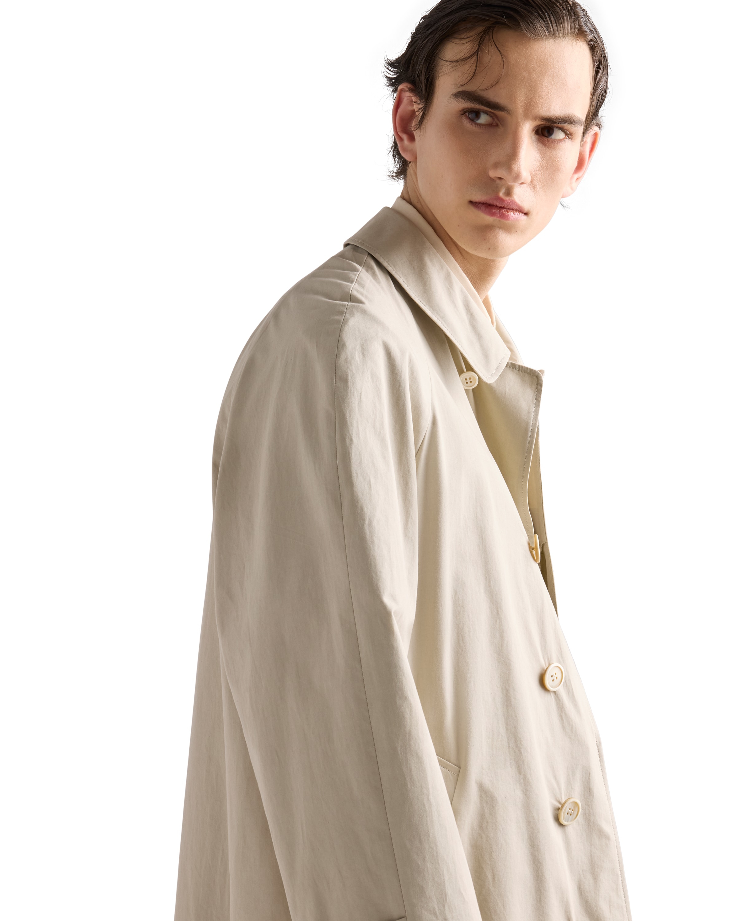 Prada Single-breasted Long Coat In Neutral