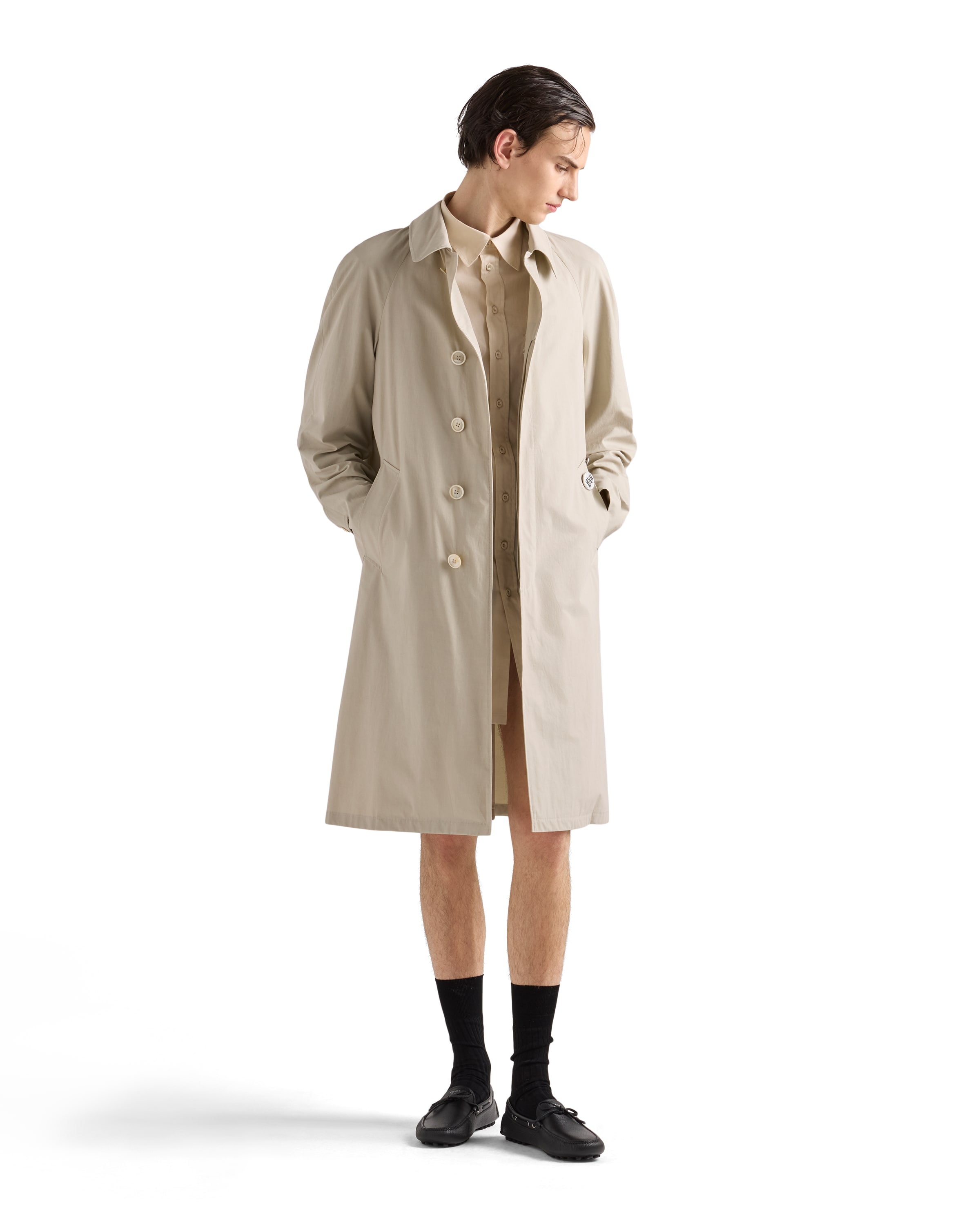 Prada Single-breasted Long Coat In Neutral