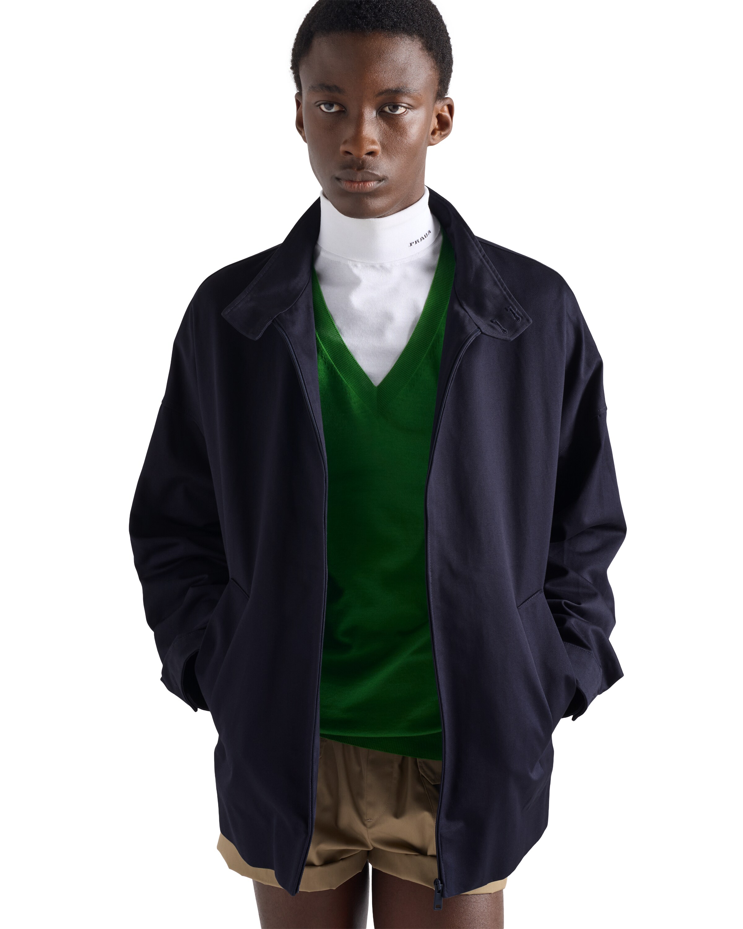 Prada Stand-up Collar Triangle-logo Jacket In Blue