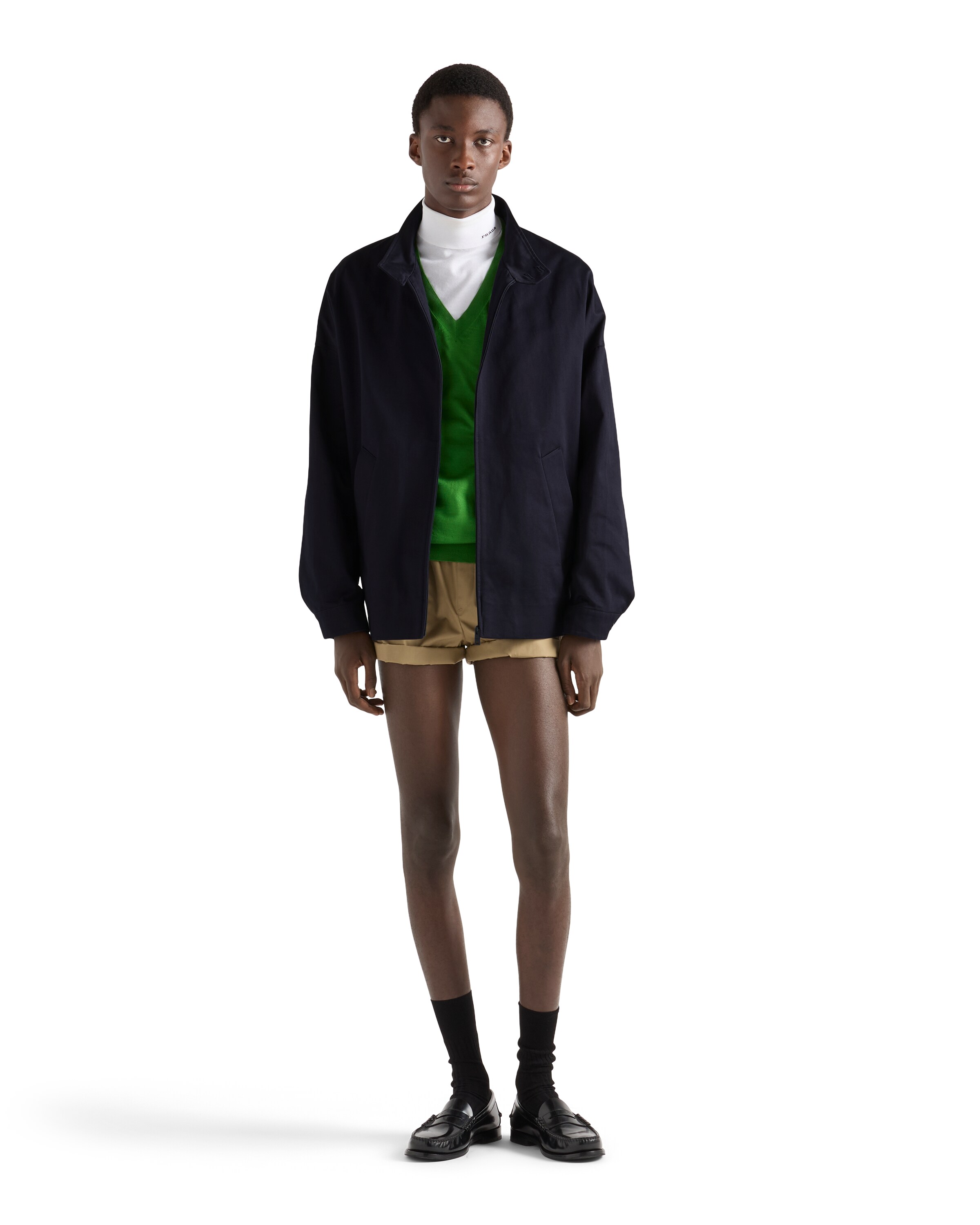 Prada Stand-up Collar Triangle-logo Jacket In Blue