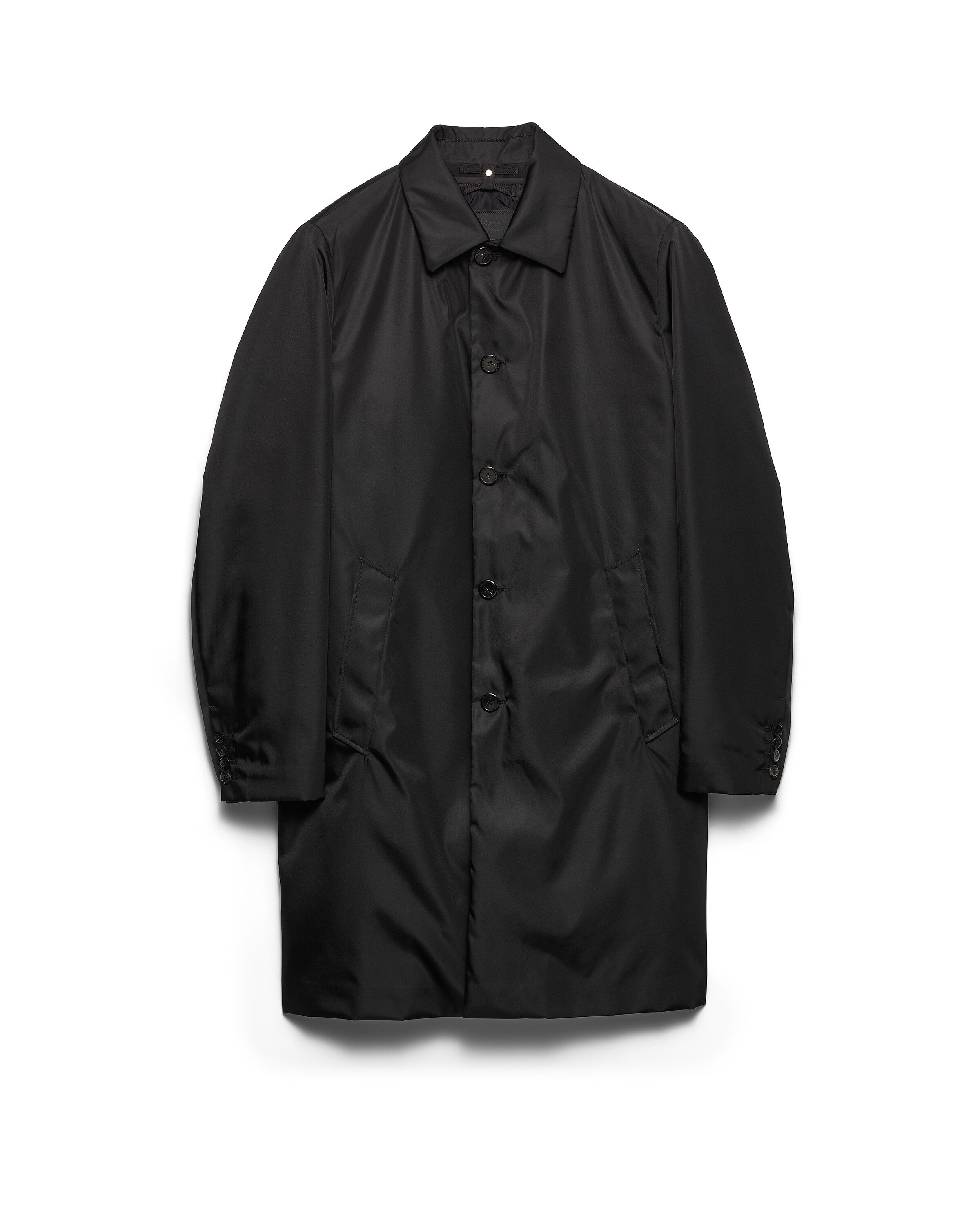 Prada Re-nylon Overcoat In Black