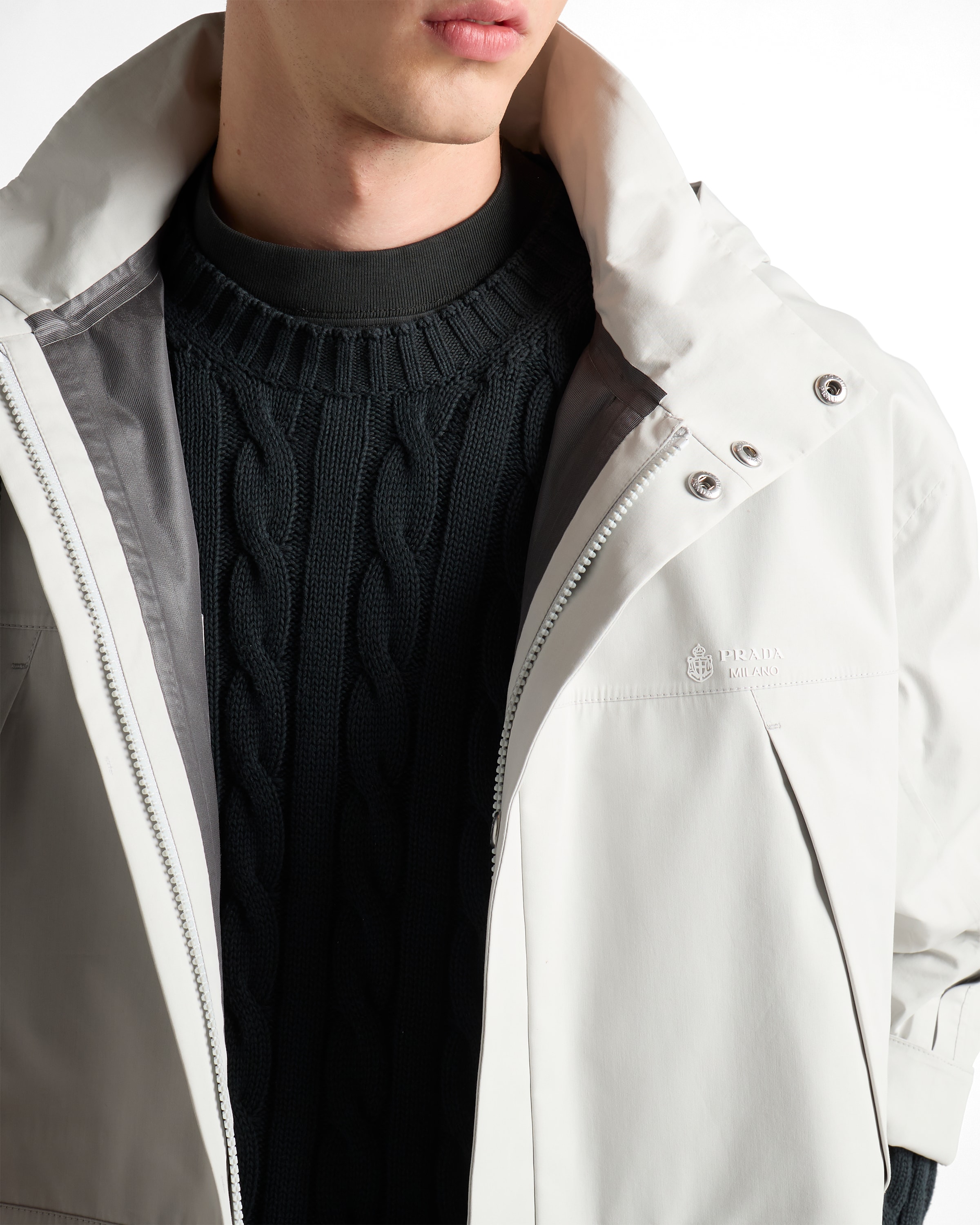 Prada Technical Fabric Jacket In Neutral