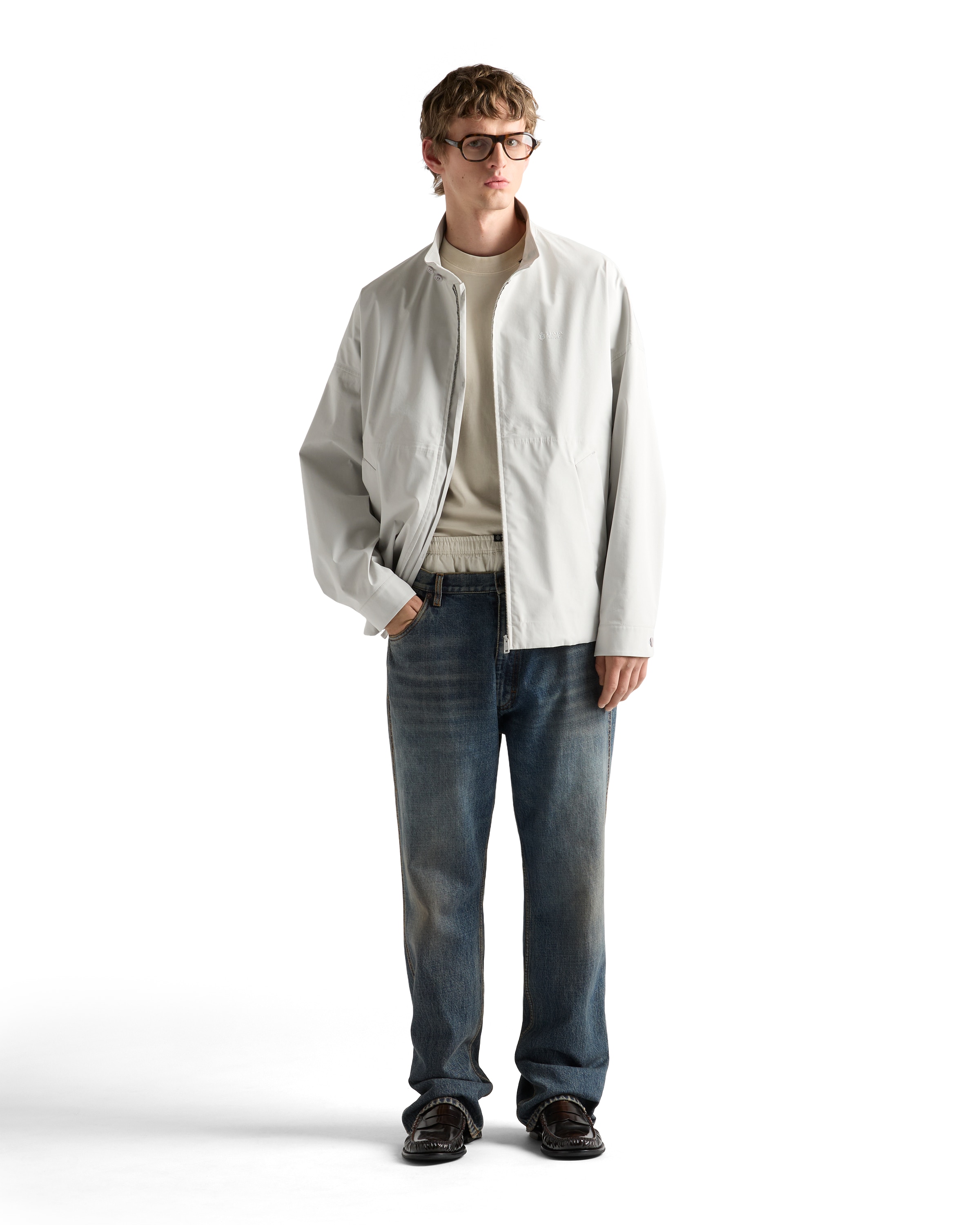 Prada Technical Fabric Jacket In Neutral