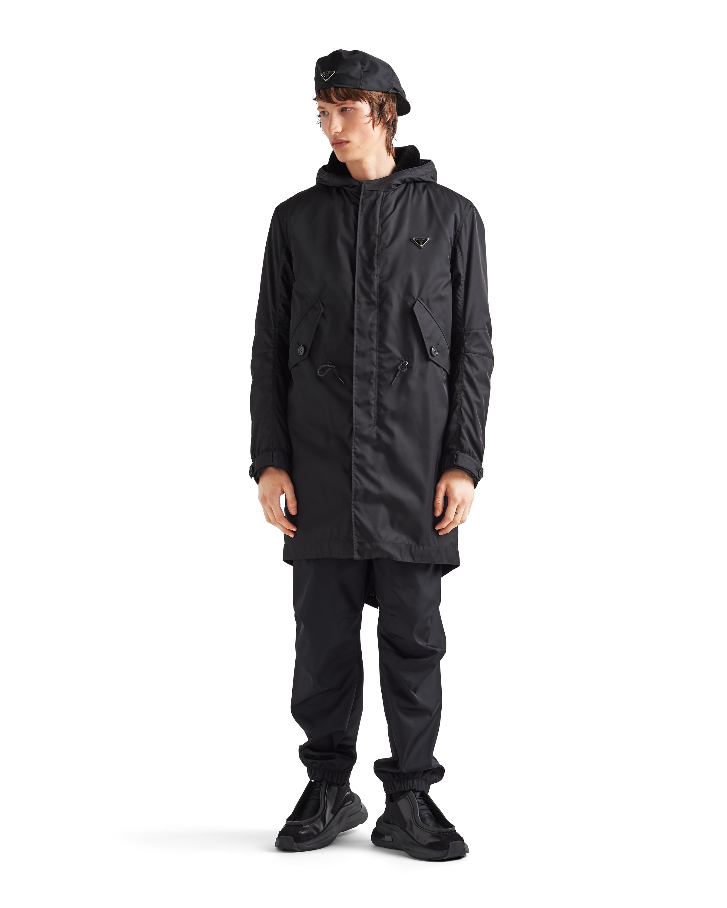 Schwarz Parka Aus Re nylon PRADA