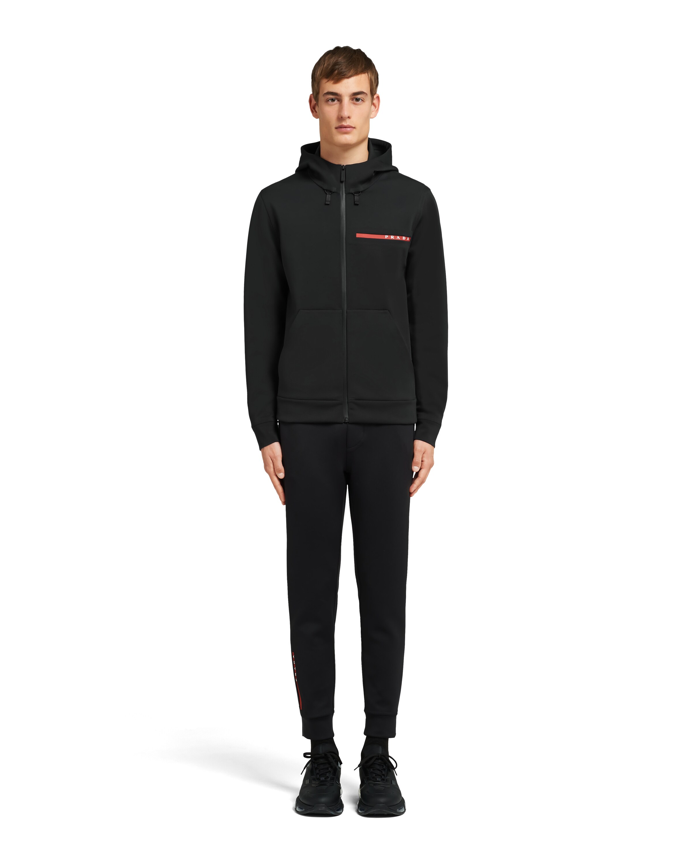 Black Double Technical Jersey Hoodie Prada