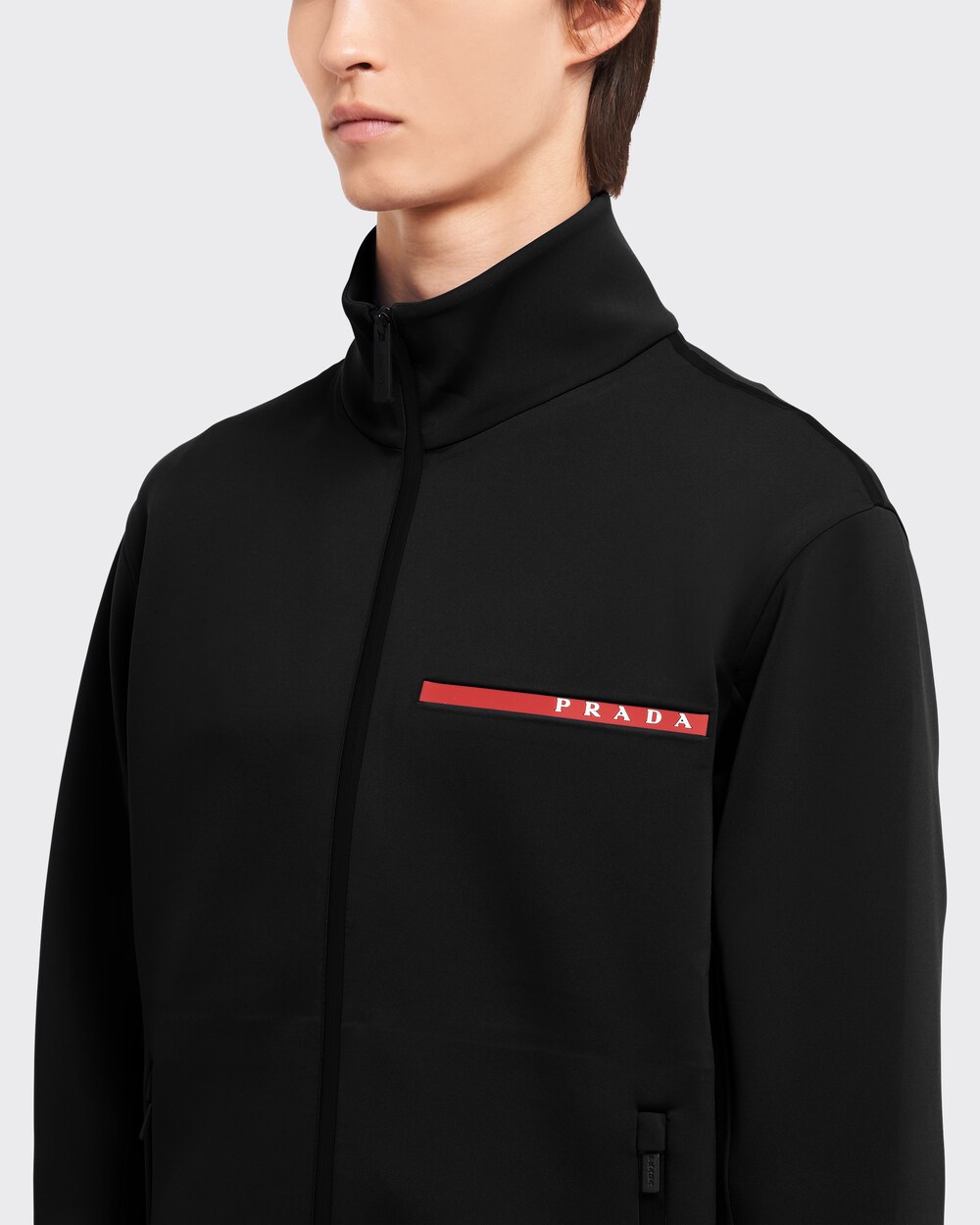 Black Recycled double jersey zip-up 