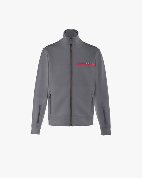 Iron Gray Recycled double jersey zip-up sweatshirt | Prada Iron Gray Recycled double jersey zip-up sweatshirt | Prada