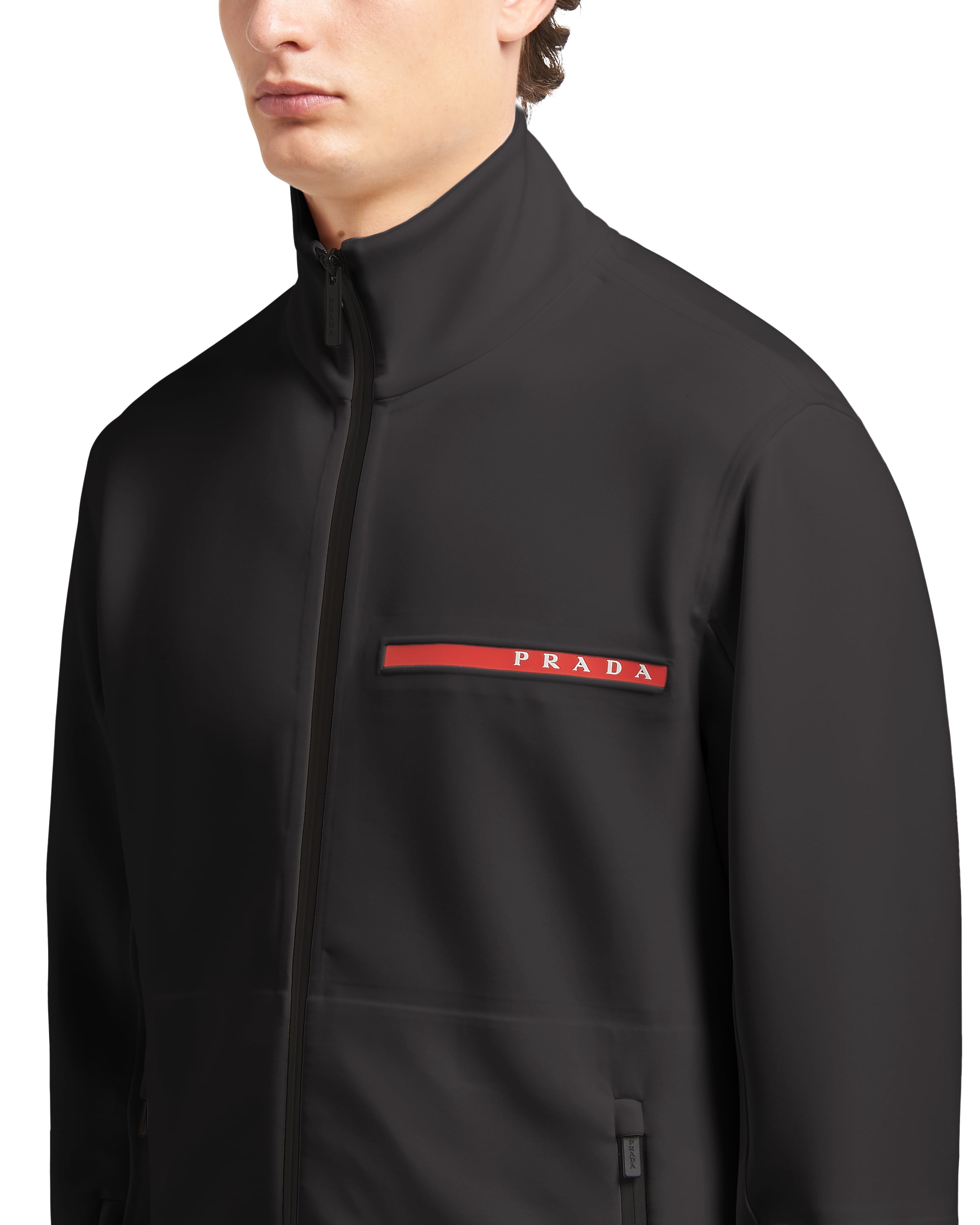 Black Recycled Double Technical Jersey sweatshirt jacket Prada