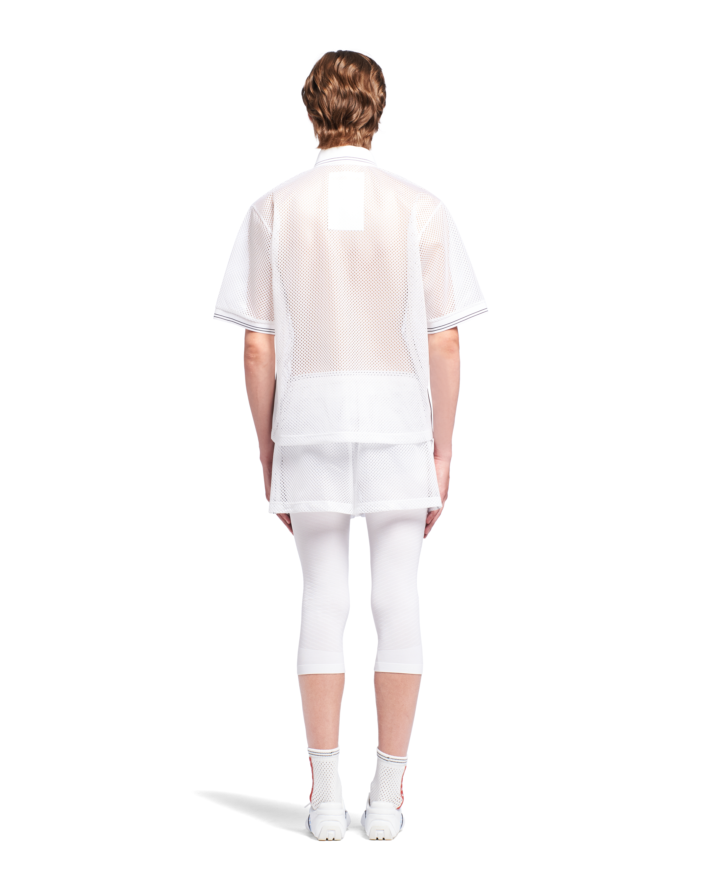 White Oversized mesh polo shirt | Prada