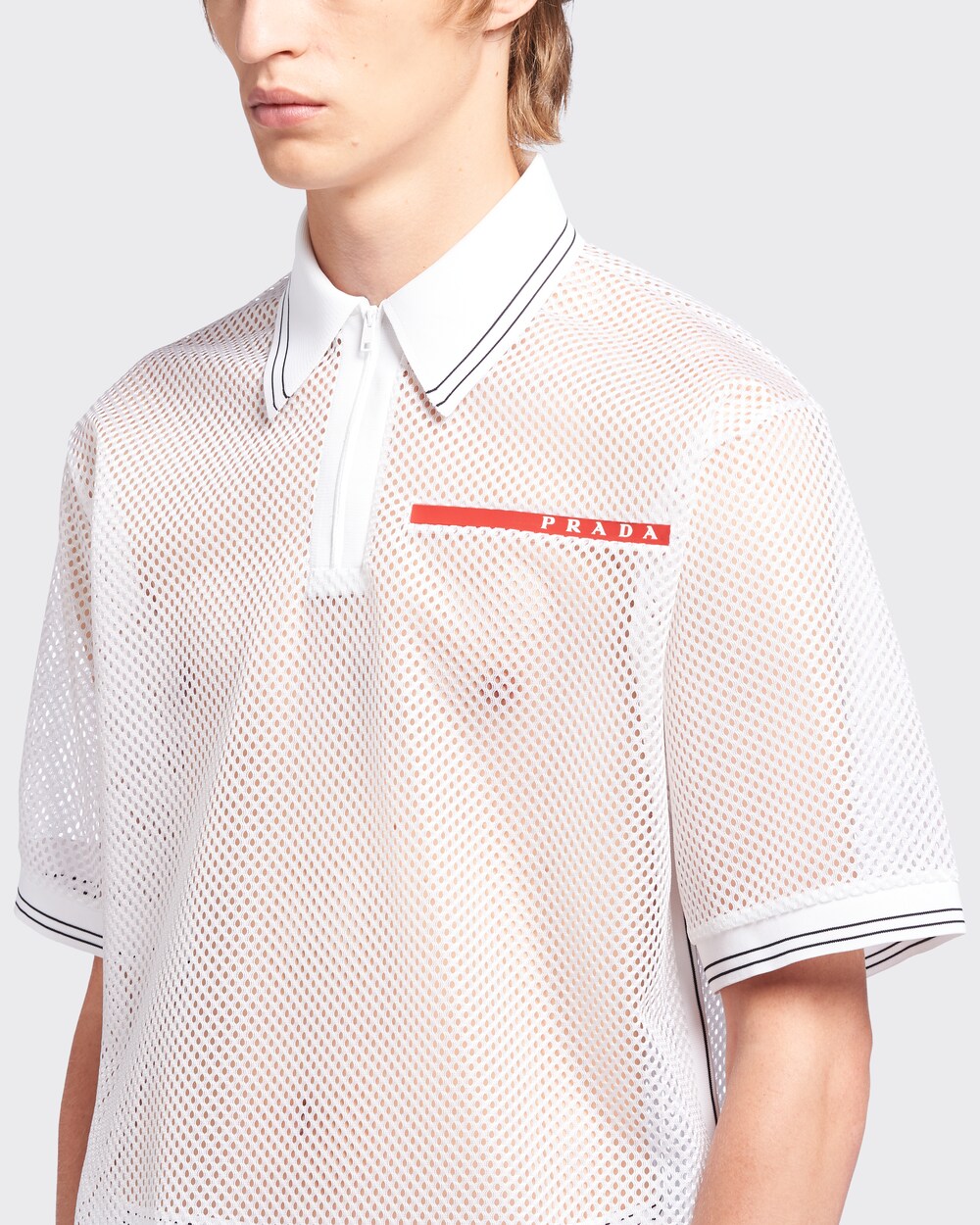 White Oversized mesh polo shirt | Prada