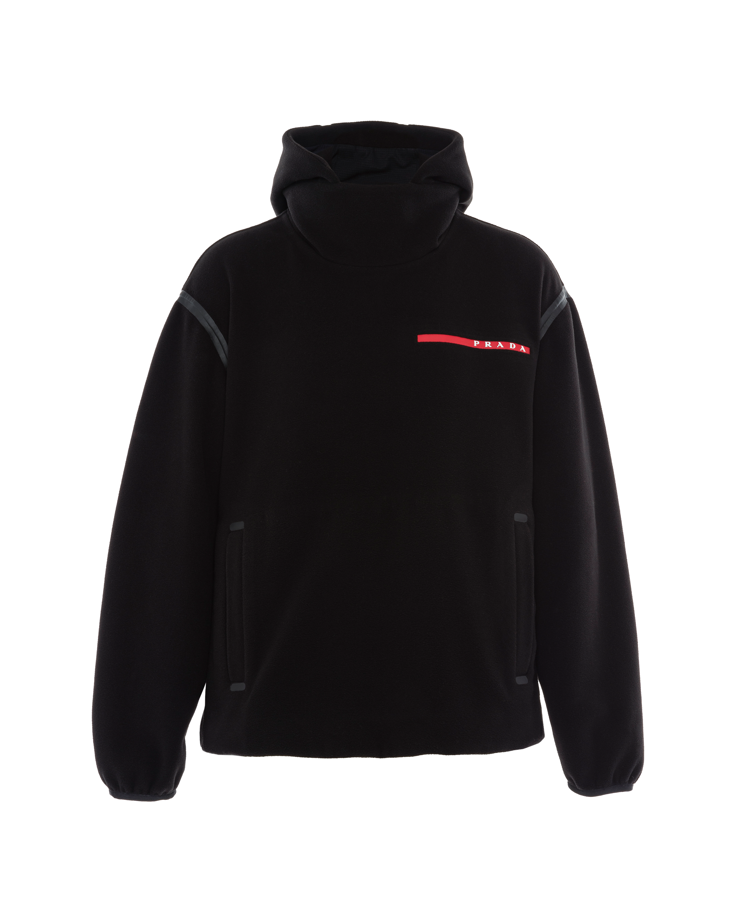 Black Recycled technical fleece hoodie | Prada