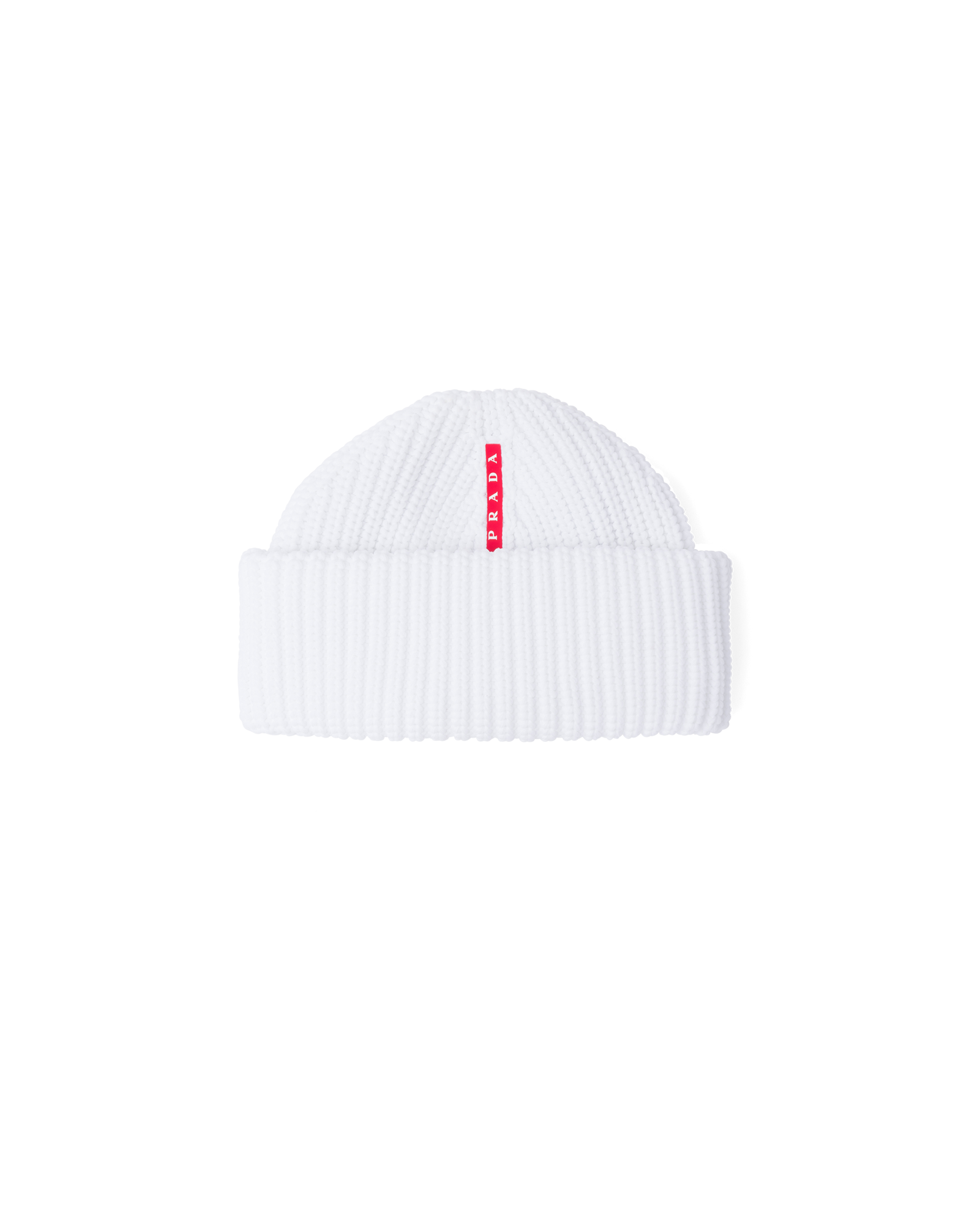 Prada Tec Rec Nylon Ribbed Beanie In White