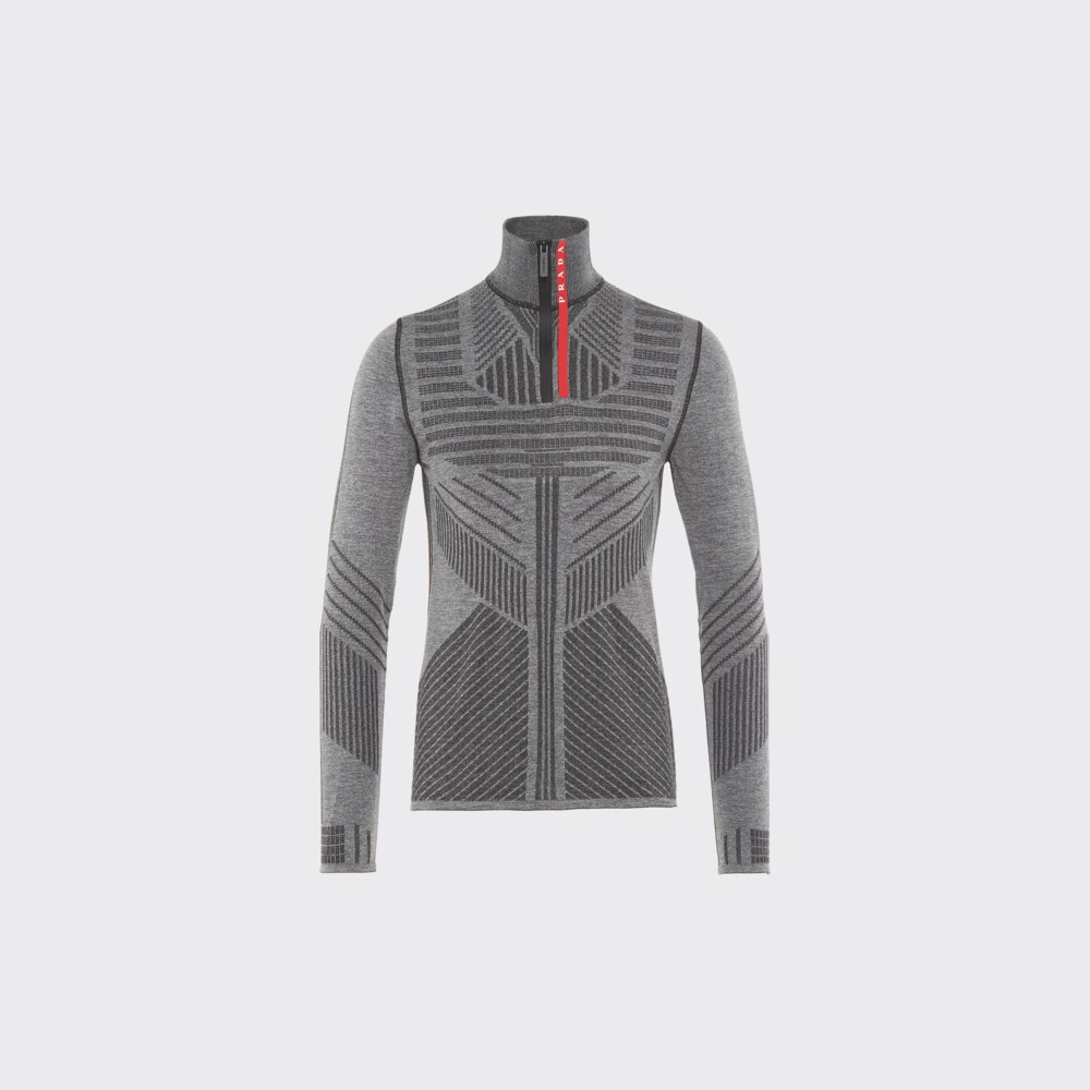 グレー テクノニット タートルネック セーター | Prada