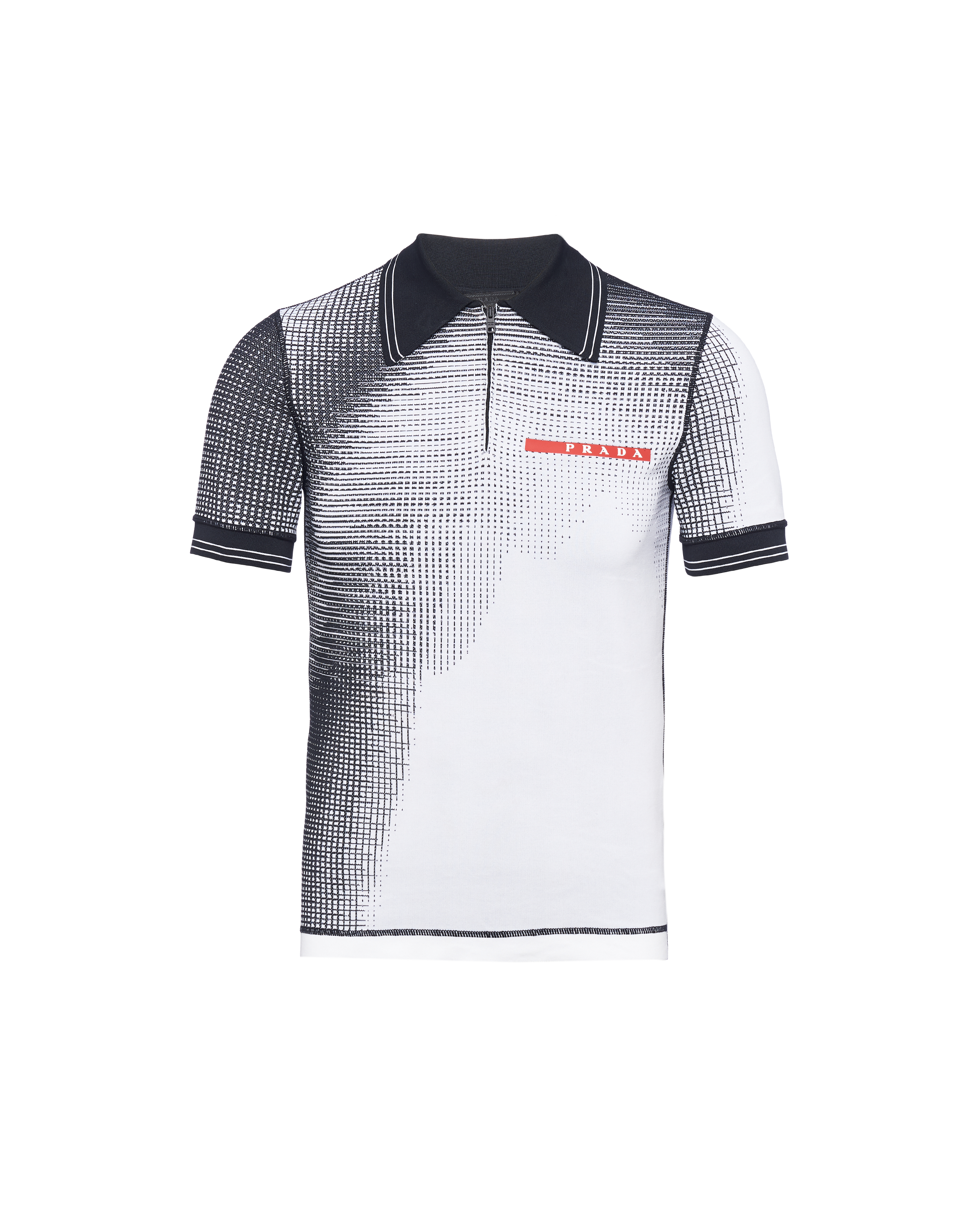 White Jacquard technical knit polo shirt | Prada