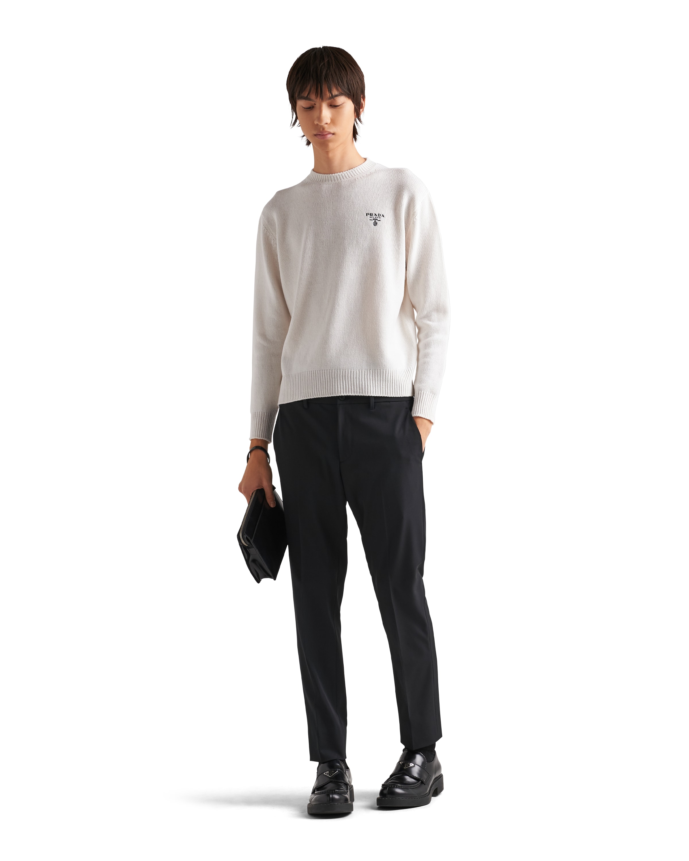 Prada Stretch Recycled Polyester Trousers In Black