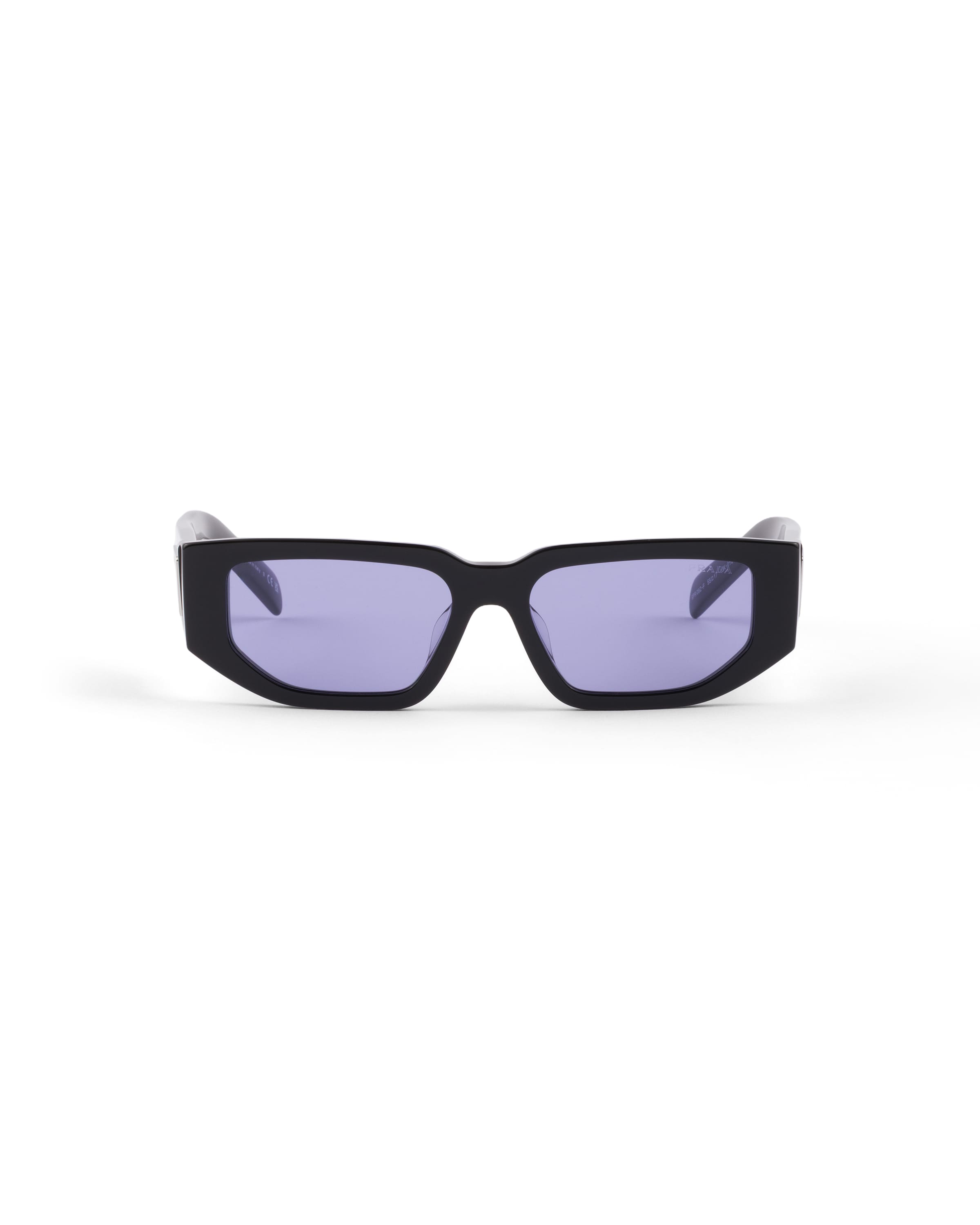 Prada Triangle-logo Rectangle-frame Sunglasses In Black