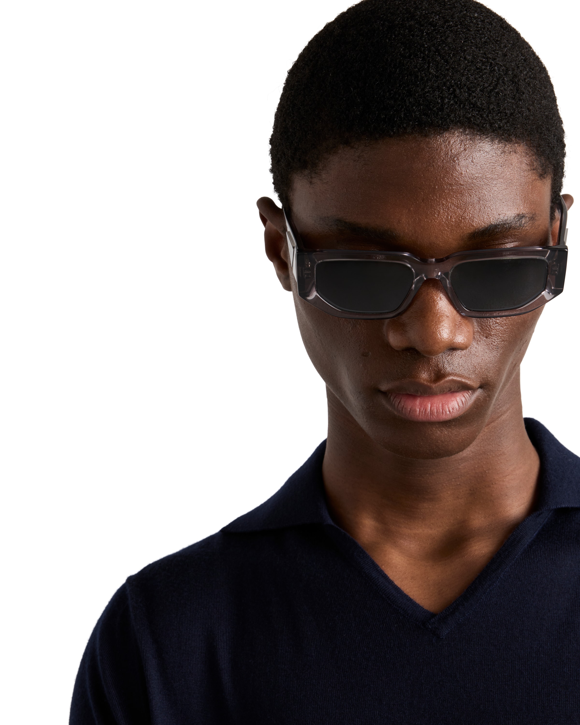 Prada Sunglasses With Triangle Logo In Graphite Lenses