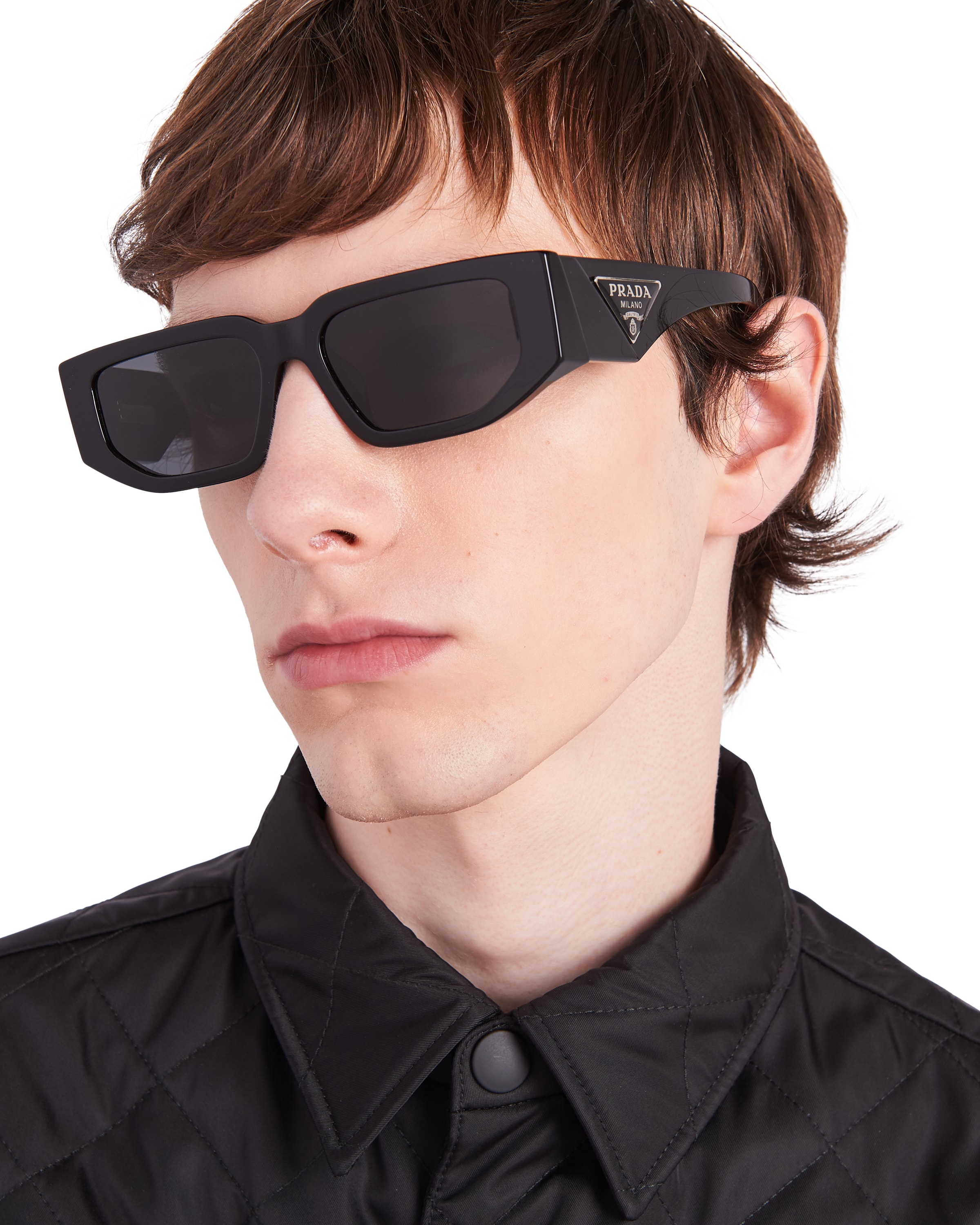 Prada Womens Black Pr 09zs Rectangle-frame Acetate Sunglasses In Slate Gray Lenses
