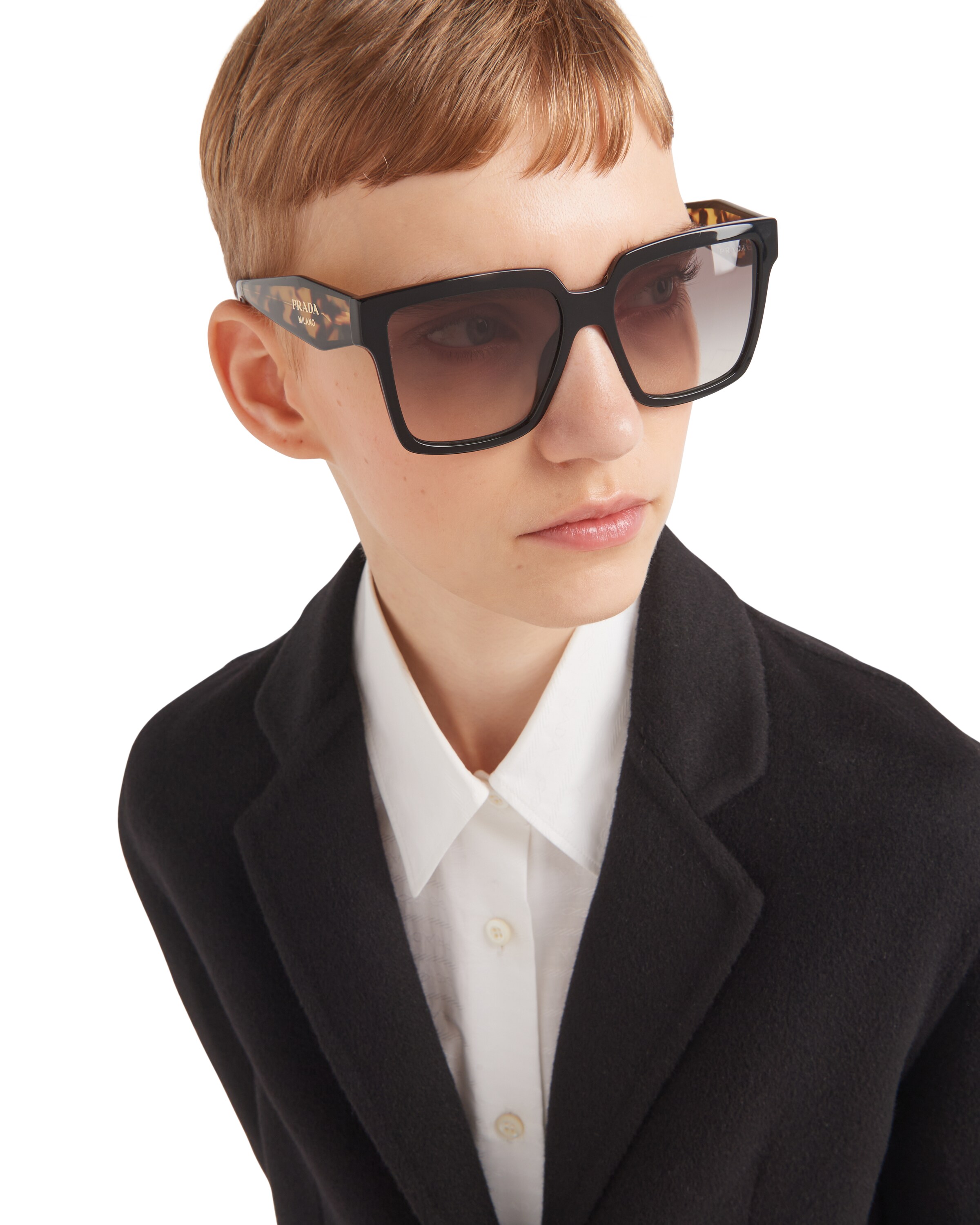Prada Sunglasses With Logo In Gradient Anthracite Gray Lenses