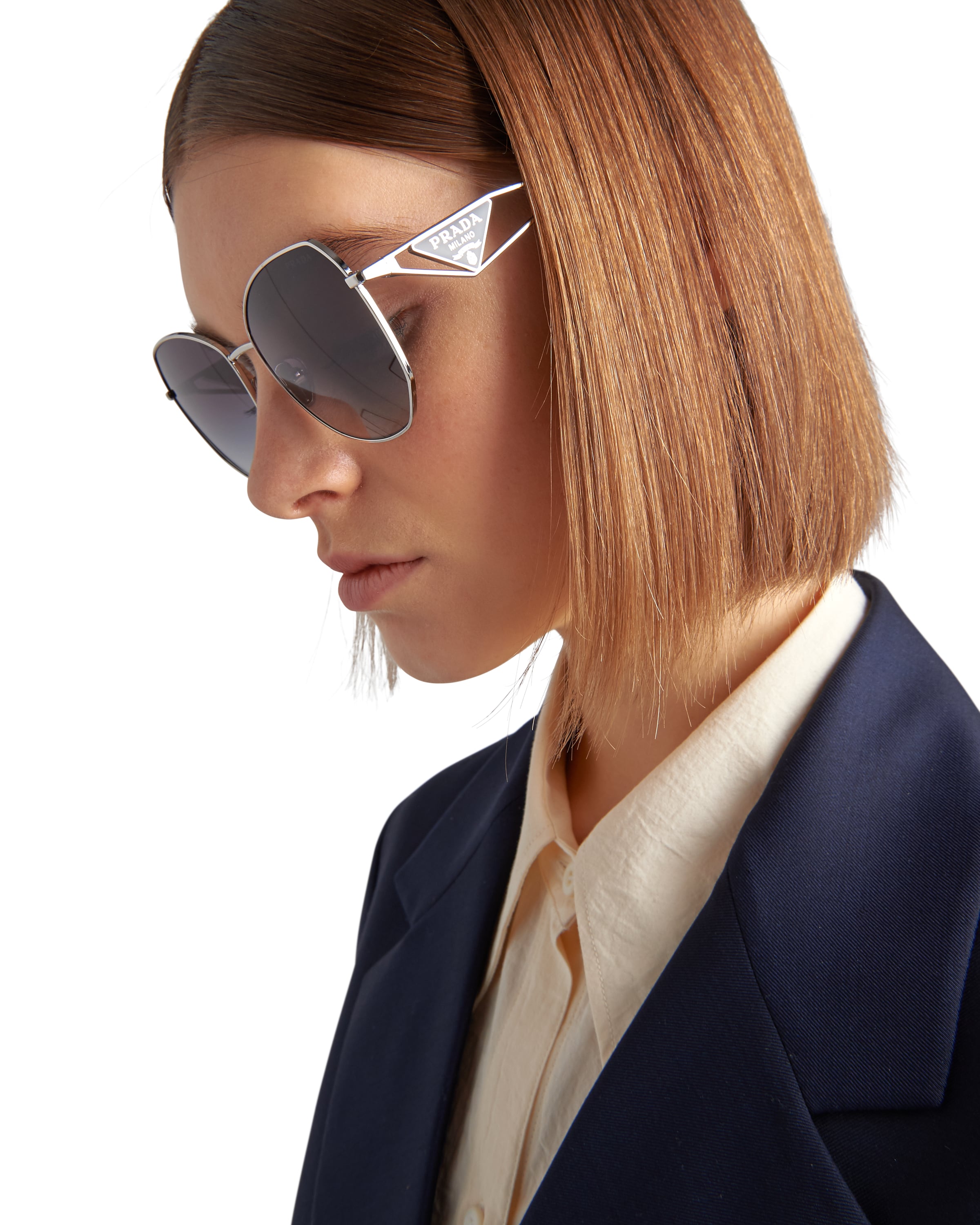 Prada Sunglasses With Triangle Logo In Silver