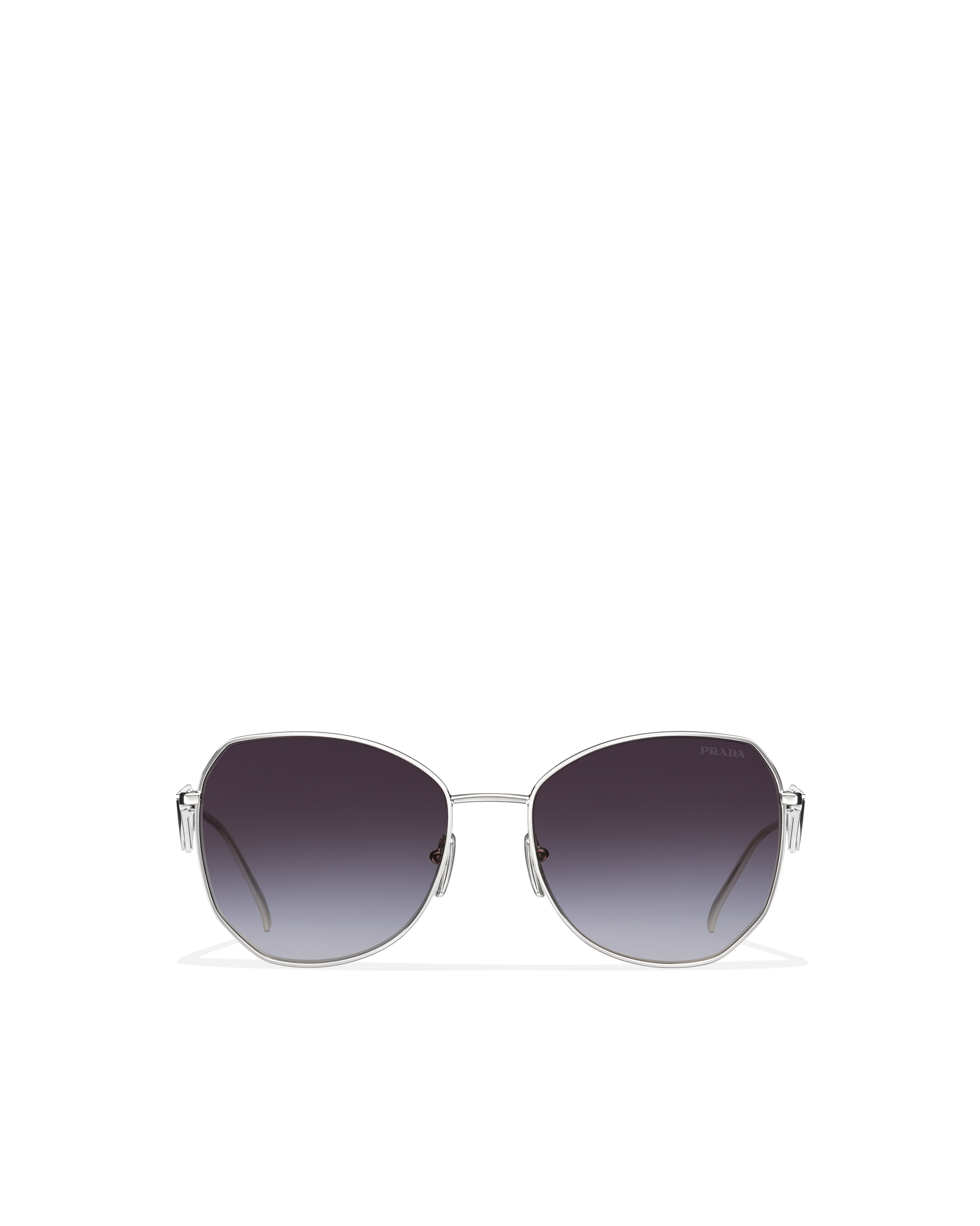 Prada Triangle Logo Round Metal Sunglasses In Gradient Smoky Gray Lenses