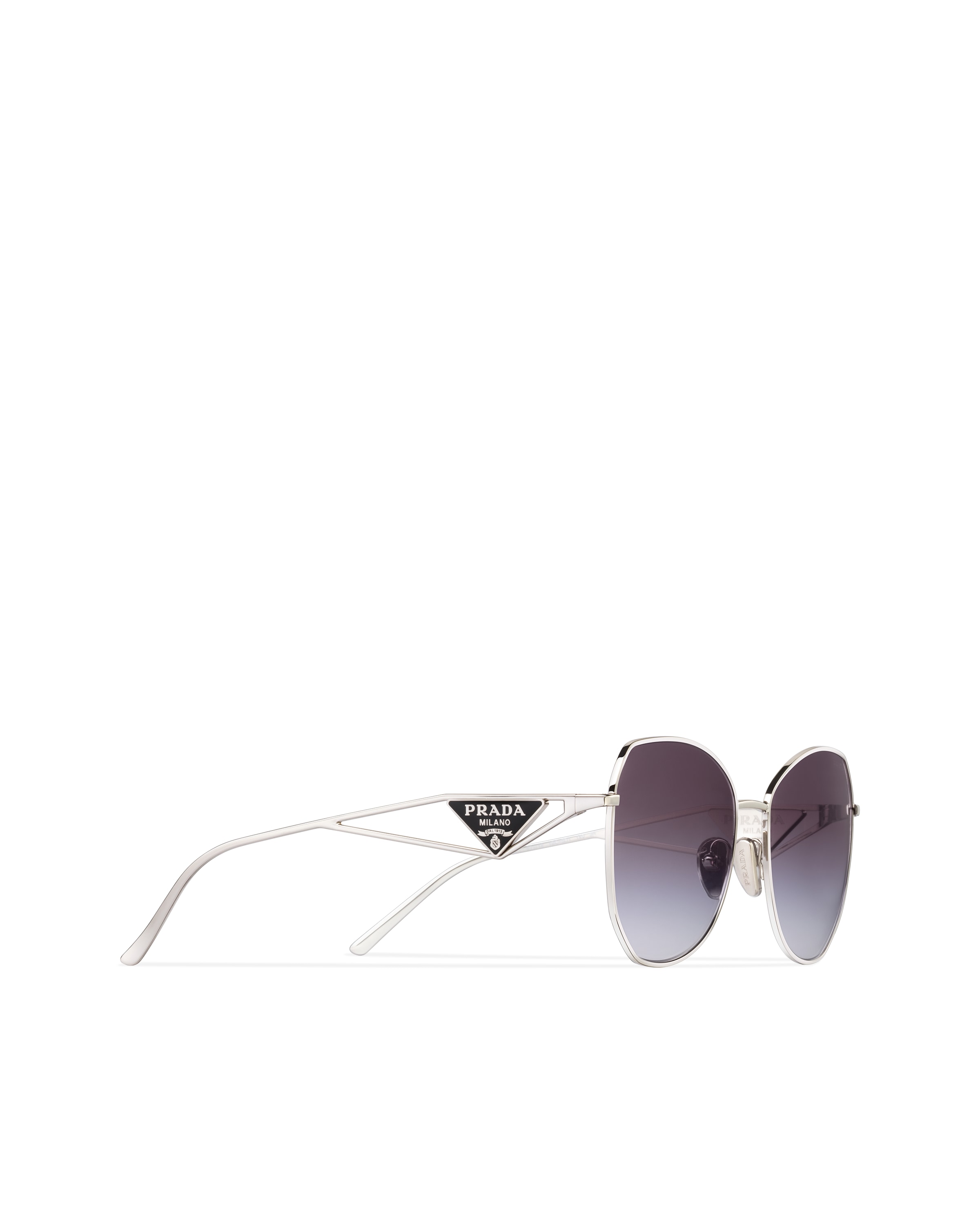 Prada Sunglasses With Triangle Logo In Silver
