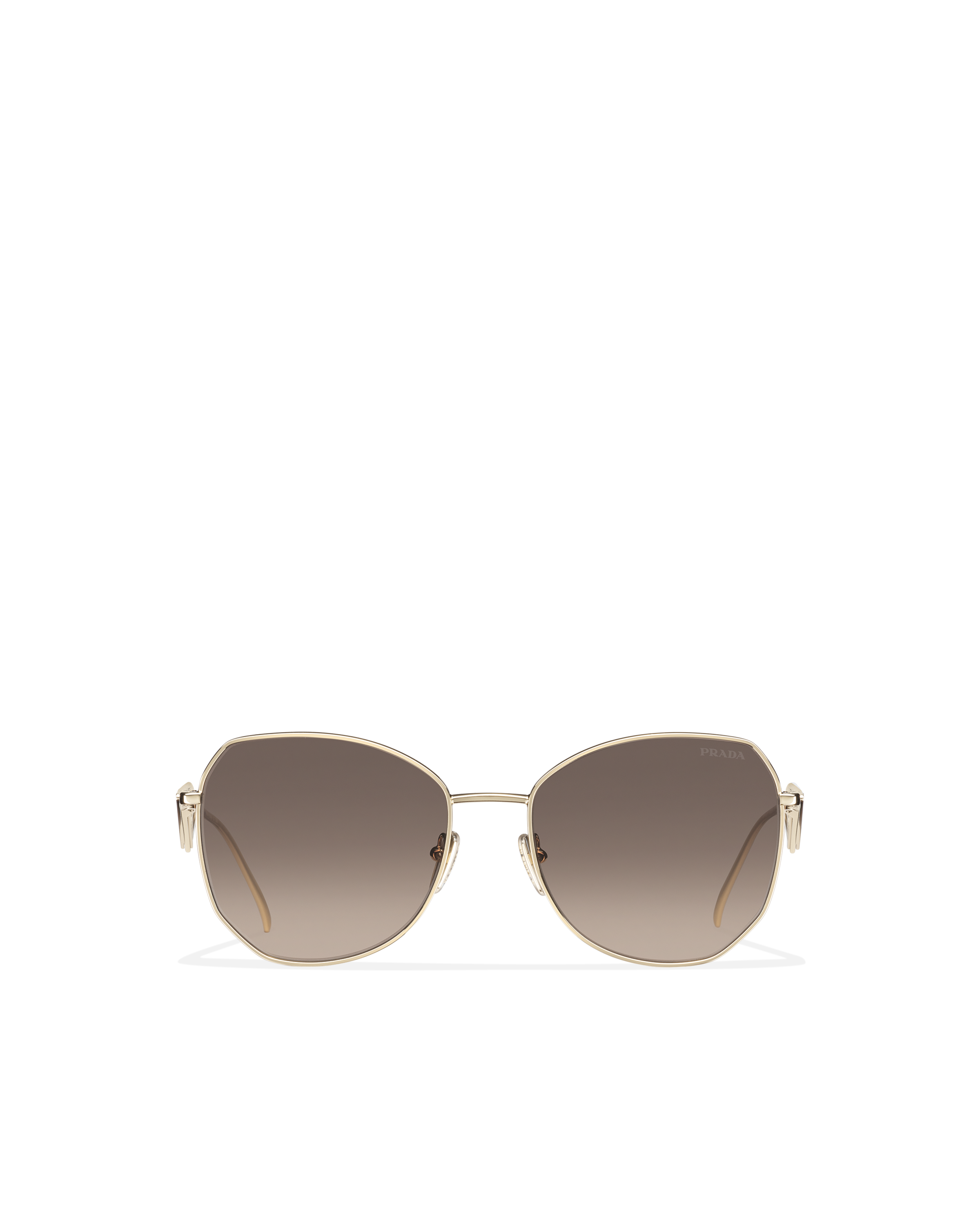 Shop Prada Sunglasses With Triangle Logo In Gradient Anthracite Gray To Cammeo Beige Lenses