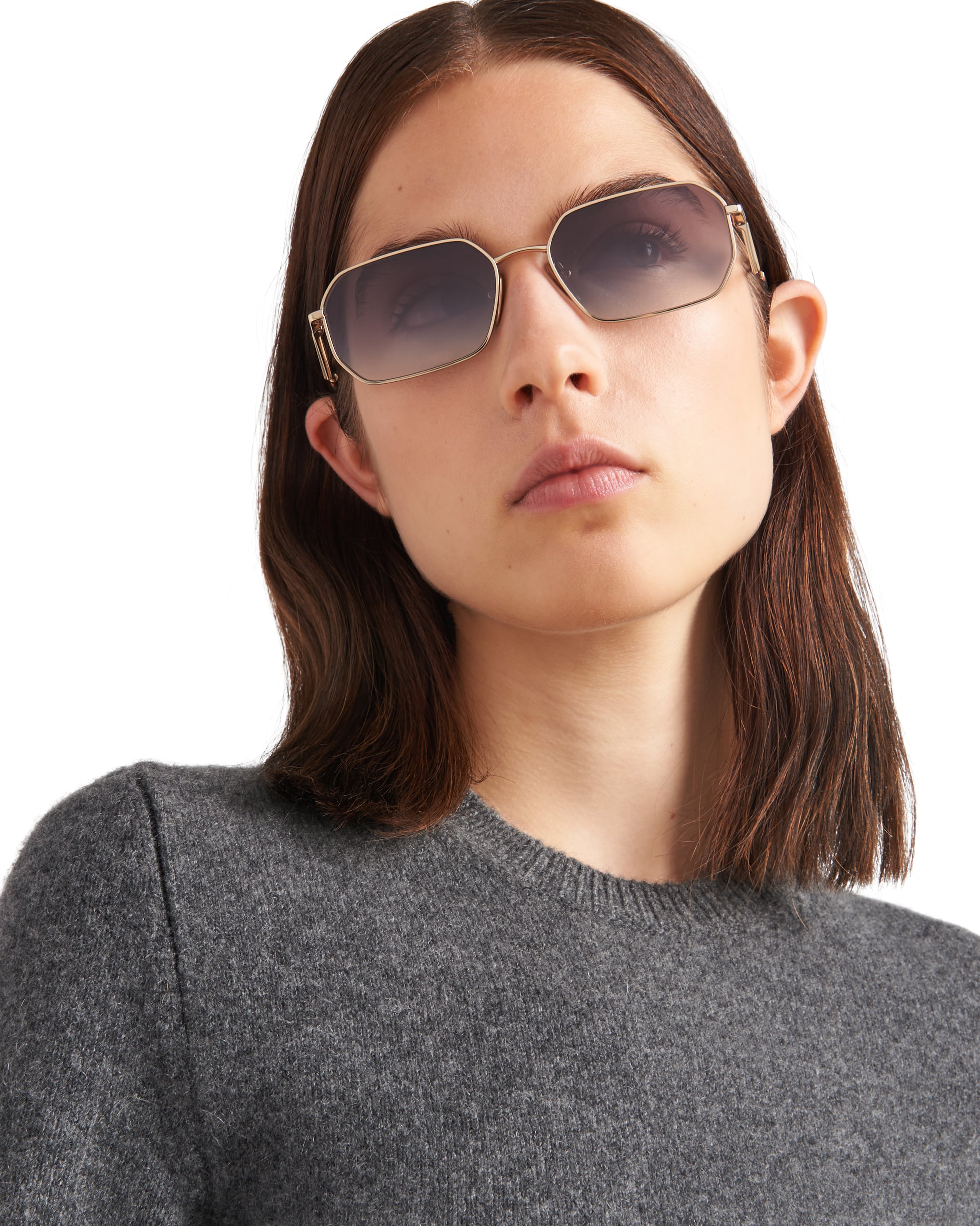 Prada Silver Triangle Logo Sunglasses In Gradient Iris Lenses