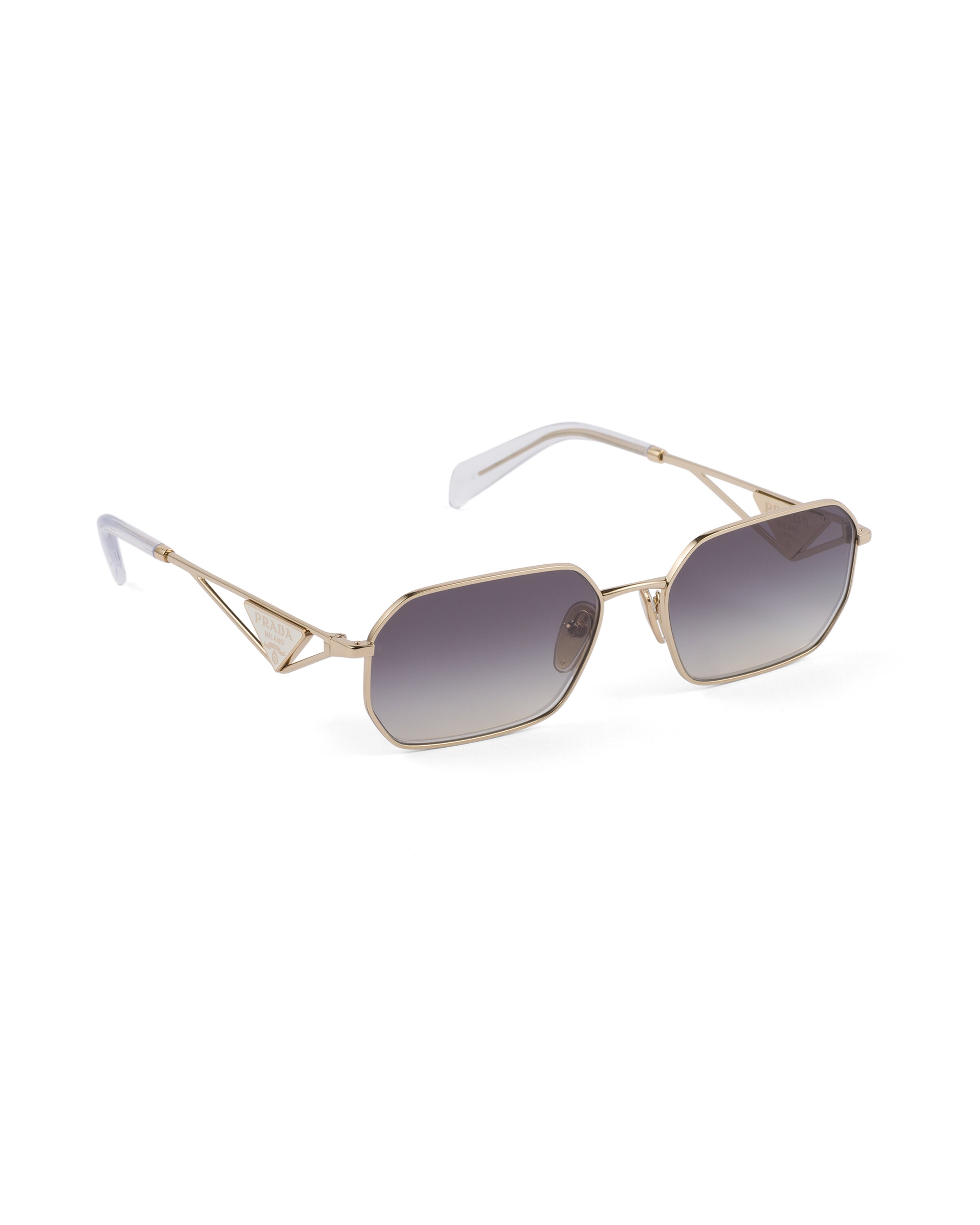 Prada Silver Triangle Logo Sunglasses In Gradient Iris Lenses