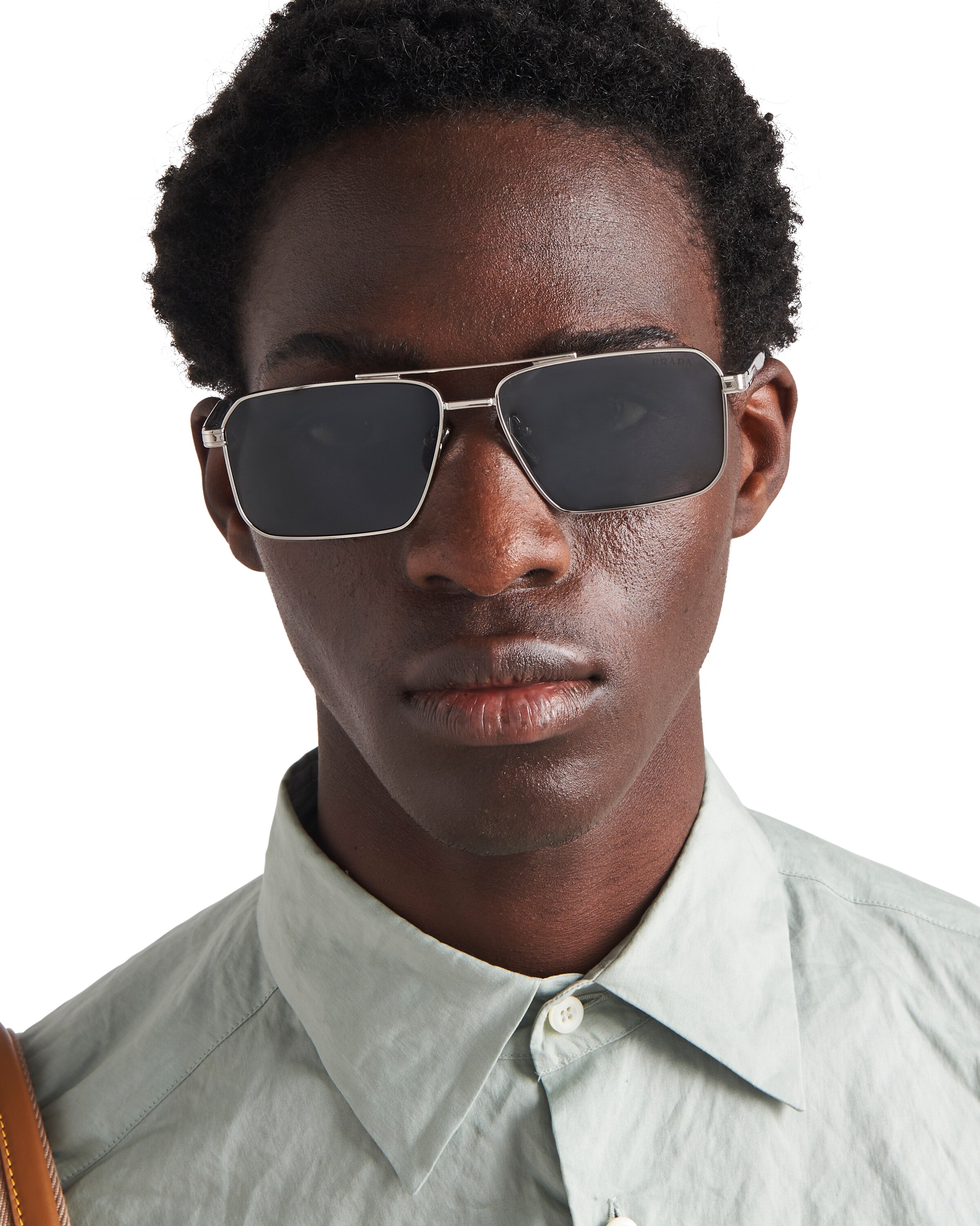 Prada Double Bridge Rectangle-frame Sunglasses In Dark Gray Lenses