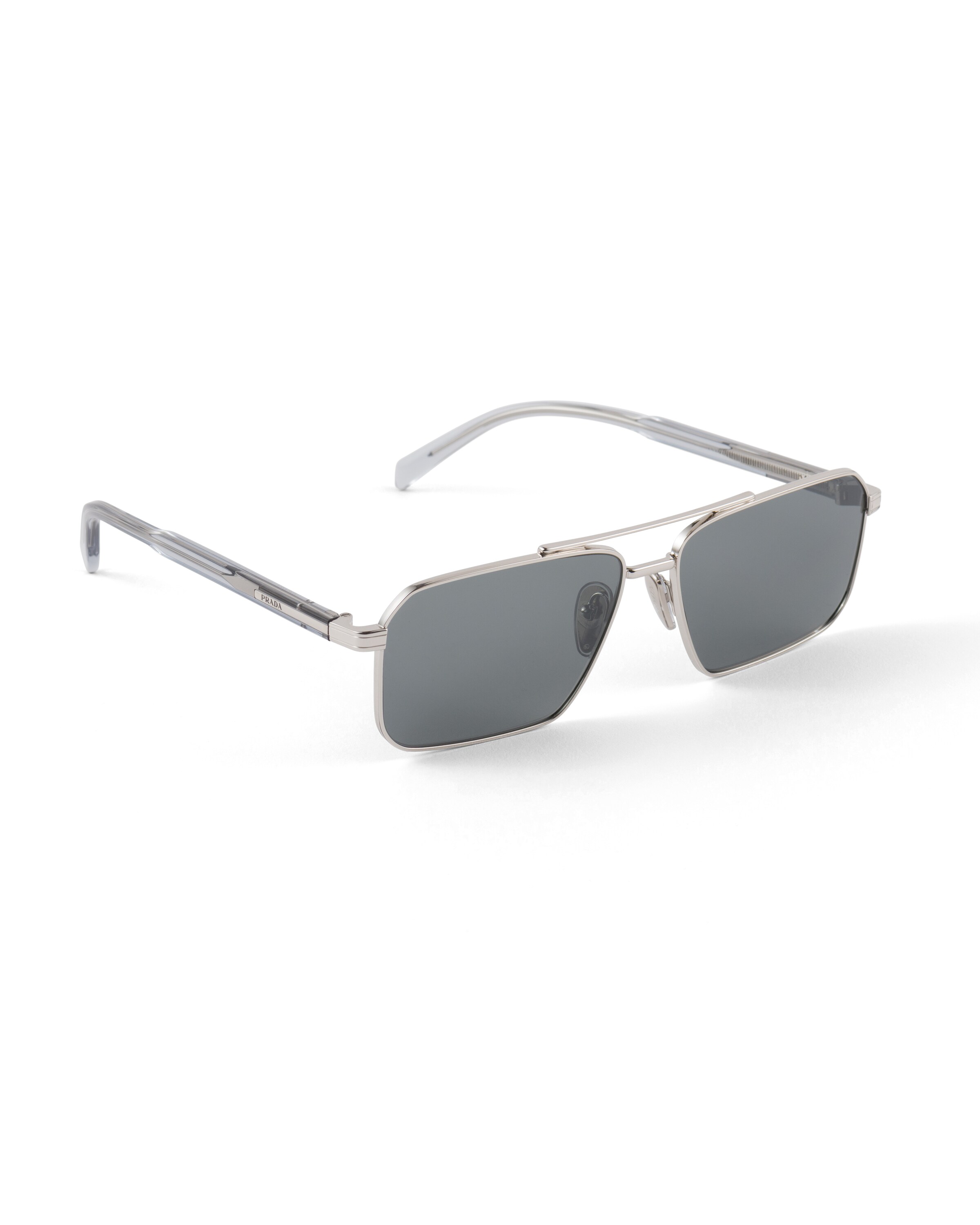 Prada Double Bridge Rectangle-frame Sunglasses In Dark Gray Lenses