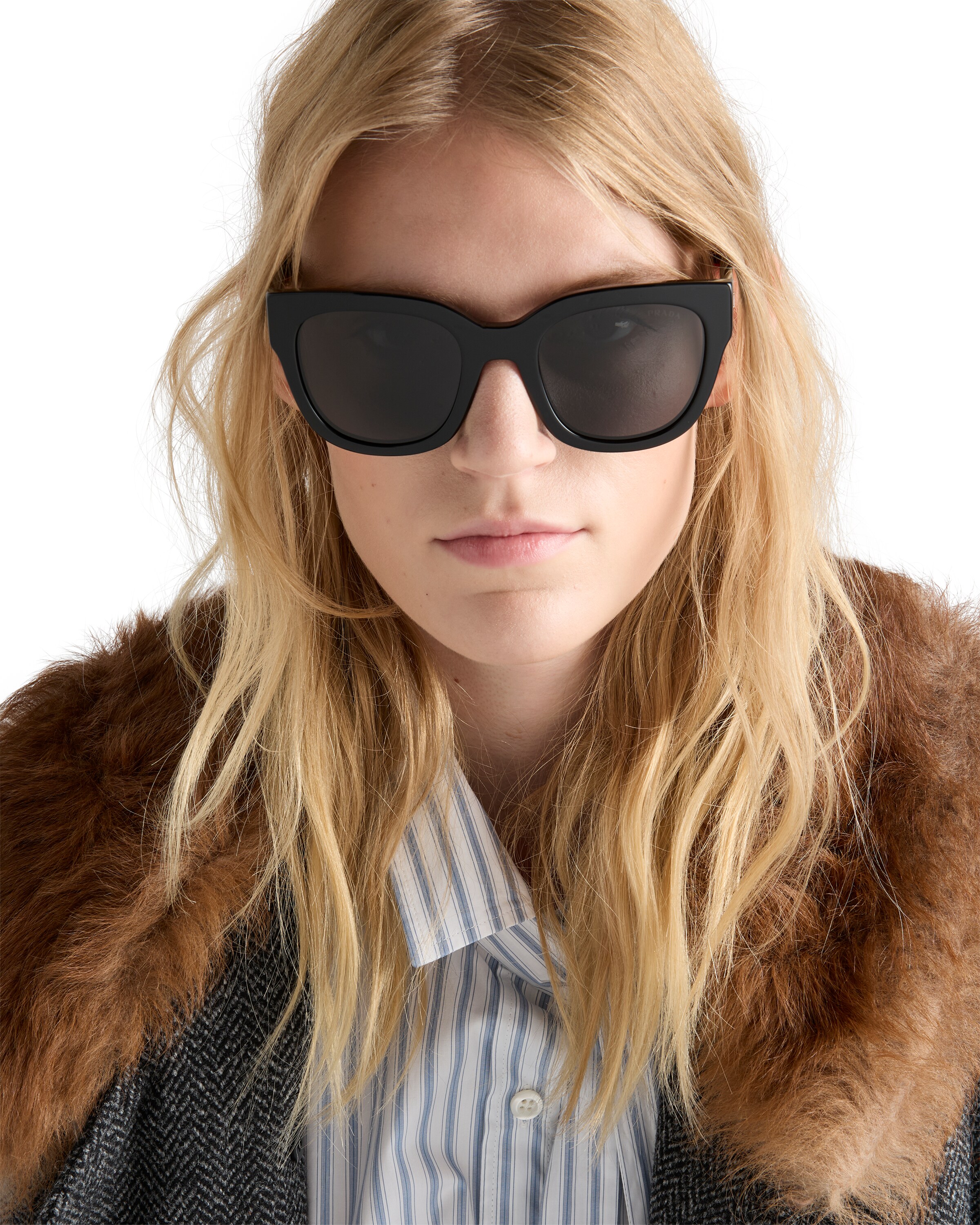 Prada Logo Rectangle-frame Sunglasses In Black