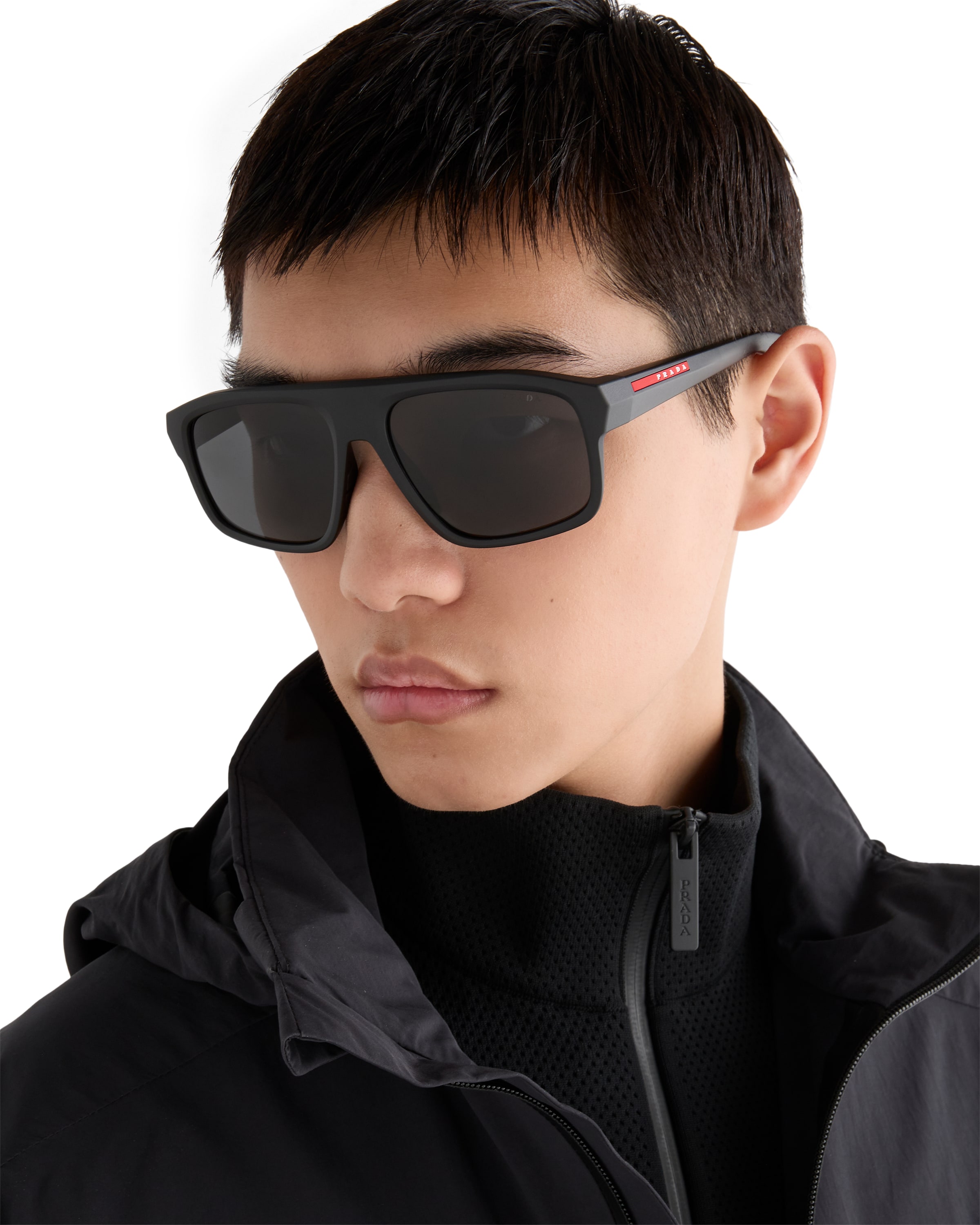 Prada Linea Rossa Rectangle-frame Sunglasses In Black