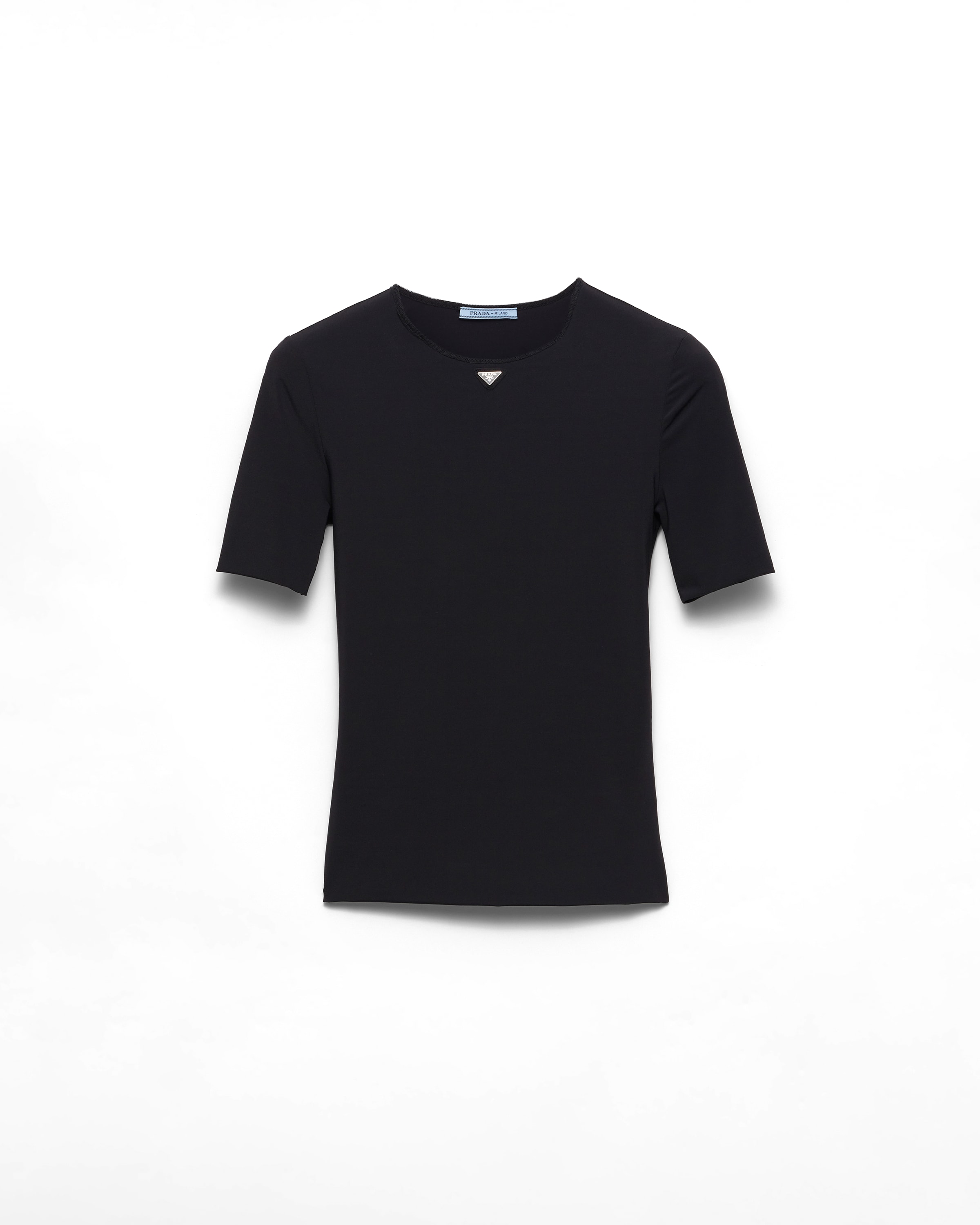 Short-sleeved Stretch Fabric T-shirt, Woman, Black, Size 1