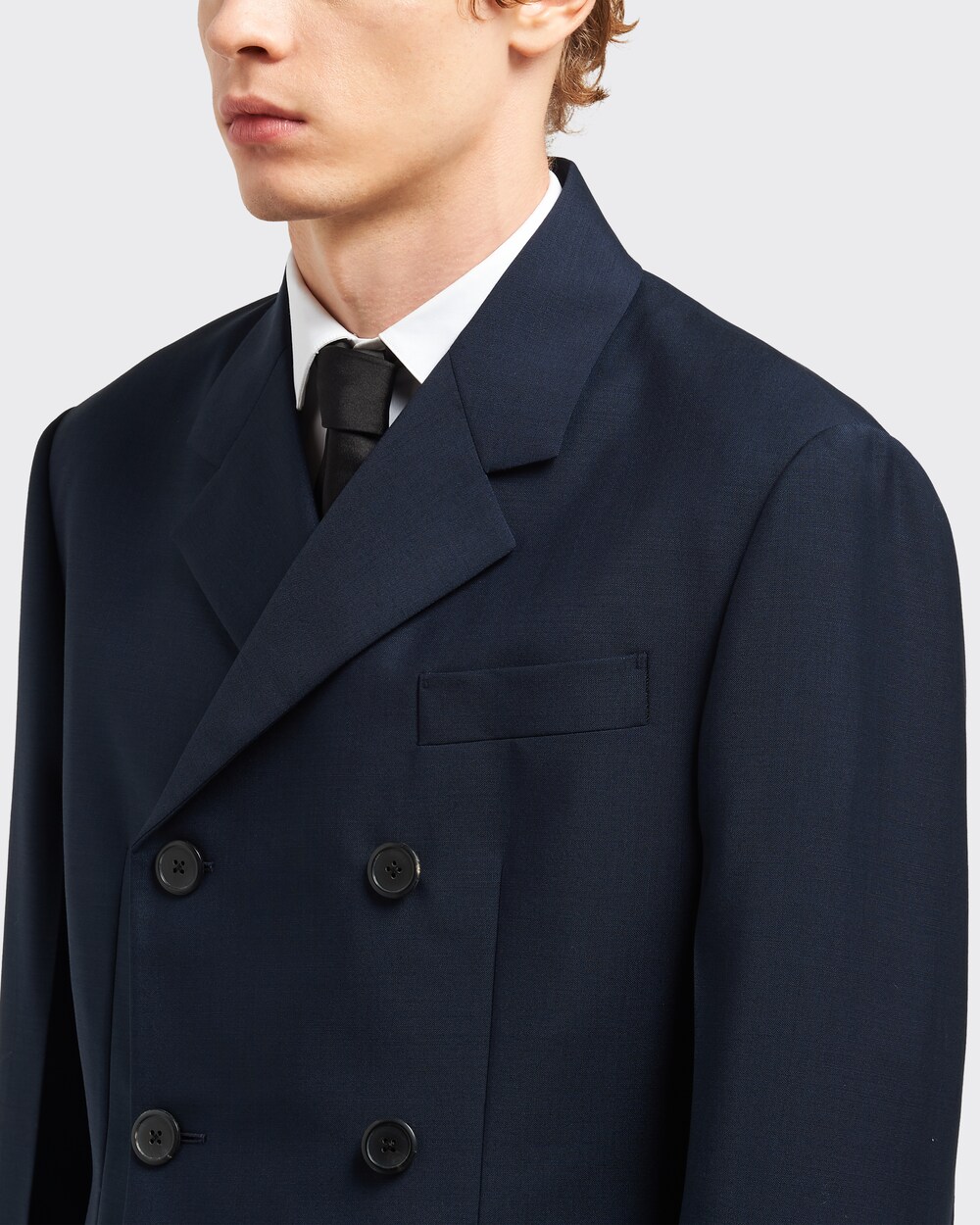 ネイビー ダブル キッドモヘア スーツ Prada