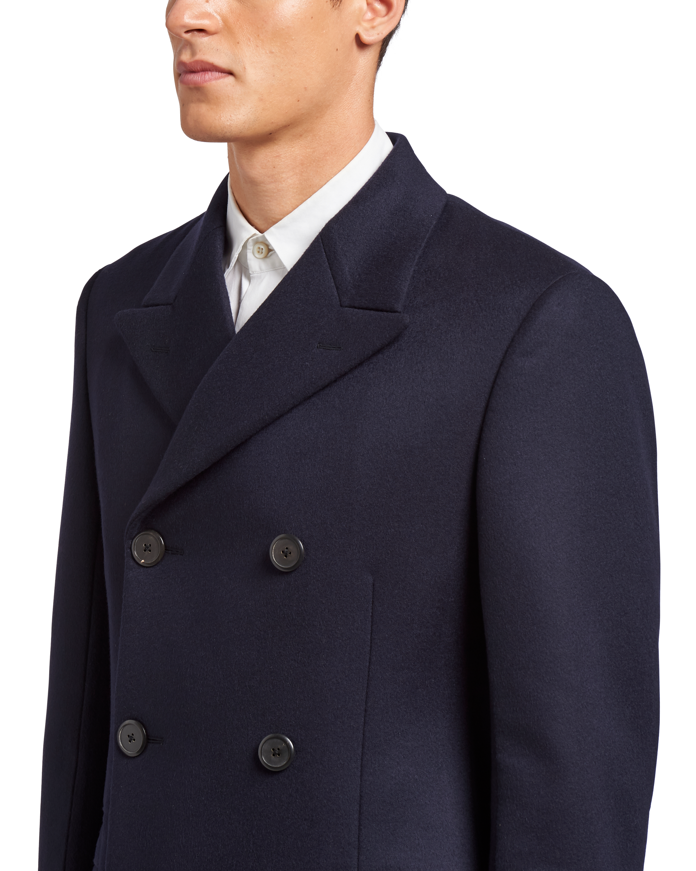 Prada Double-Breasted Cashmere Coat, Men, Navy, Size 46r