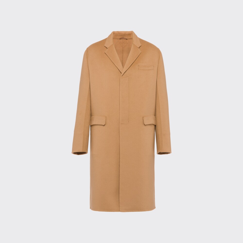 Camel Brown Double cashmere coat | Prada