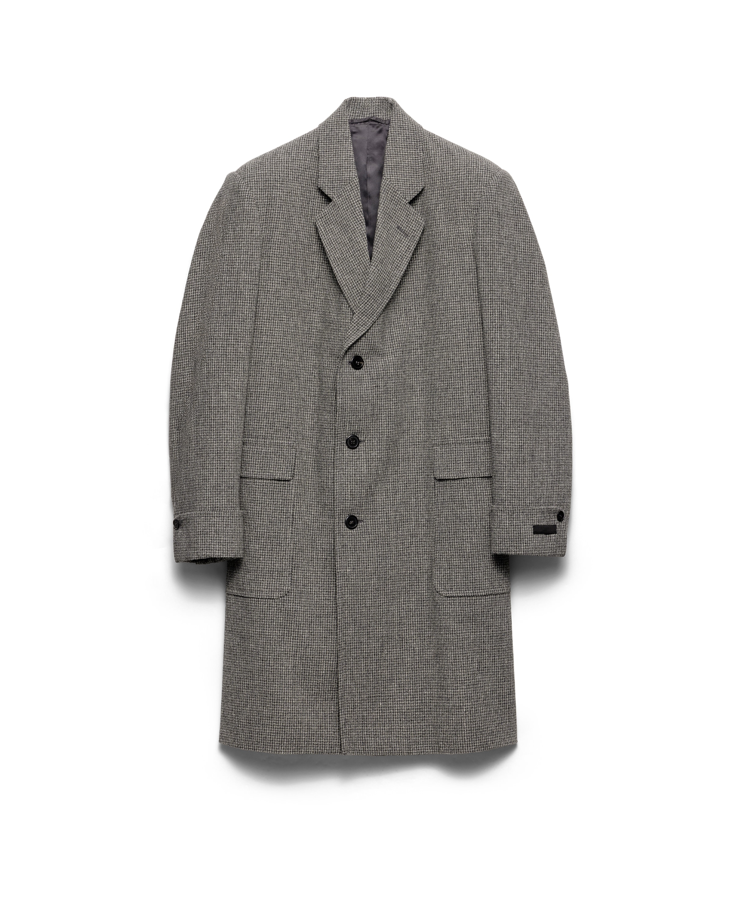 Prada Manteau Droit En Laine À Motif Pied-de-poule, Homme, Gris Ardoise, Taille 50R