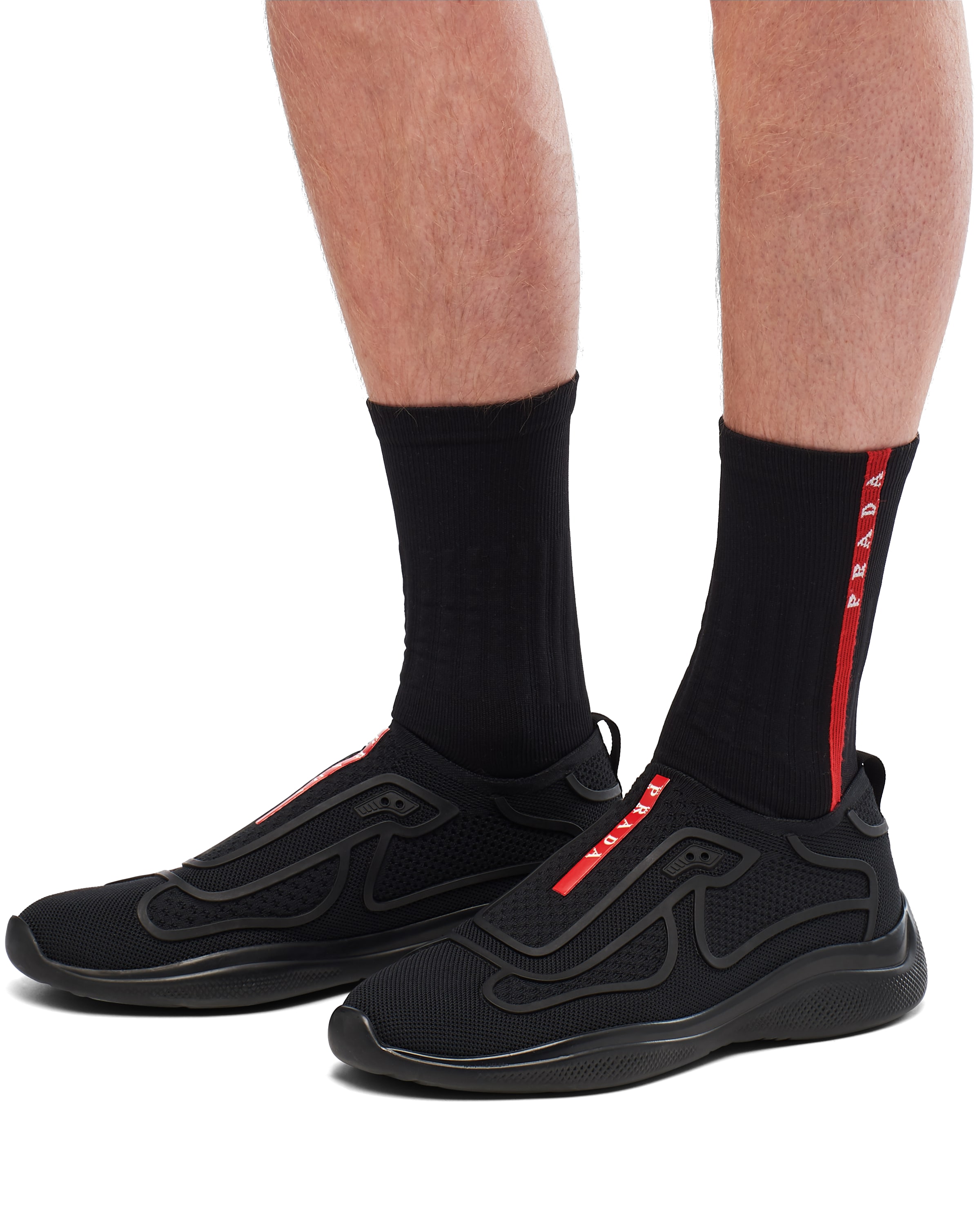 Prada Nylon Knit Socks In Black