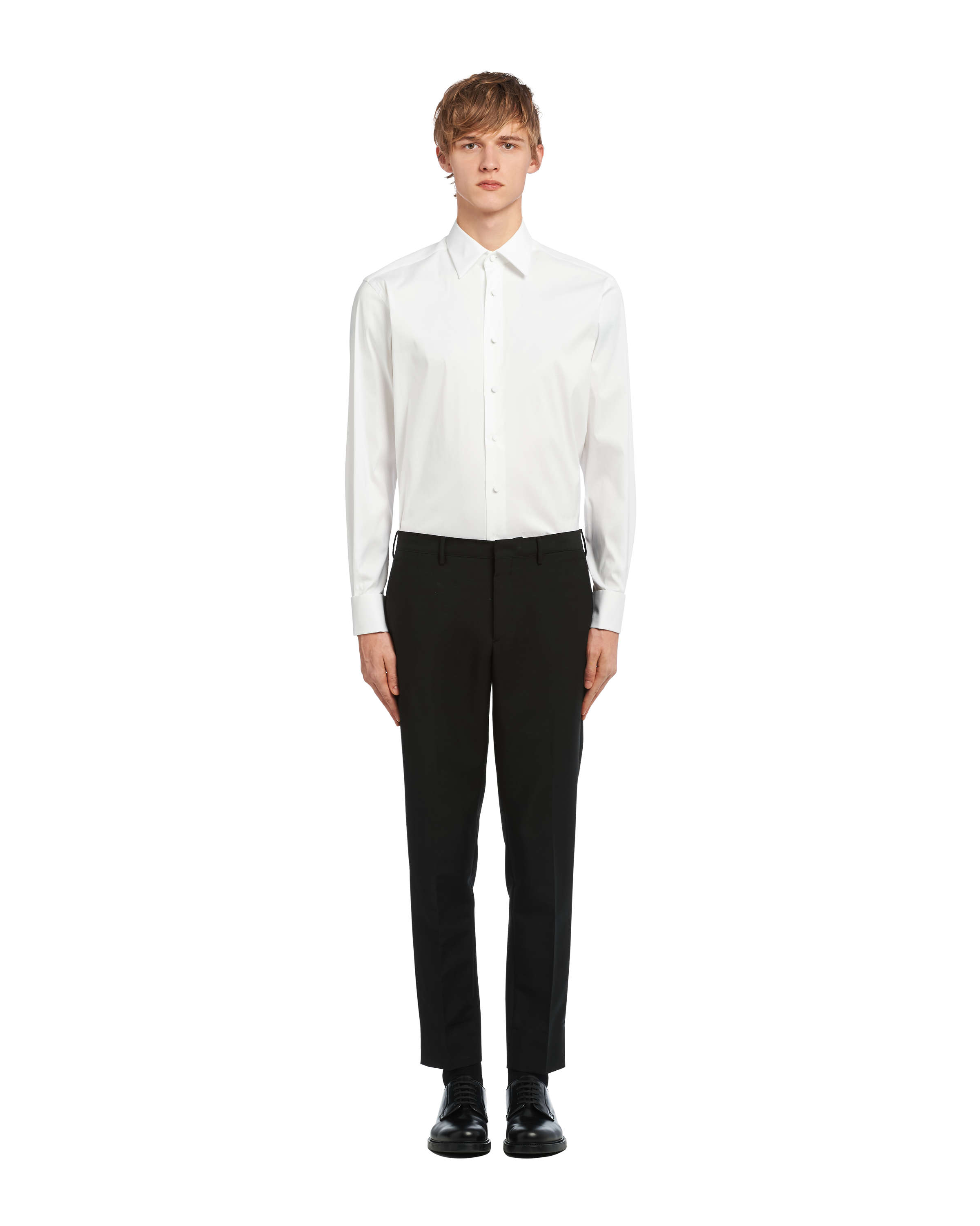 White Stretch Poplin Tuxedo Shirt PRADA