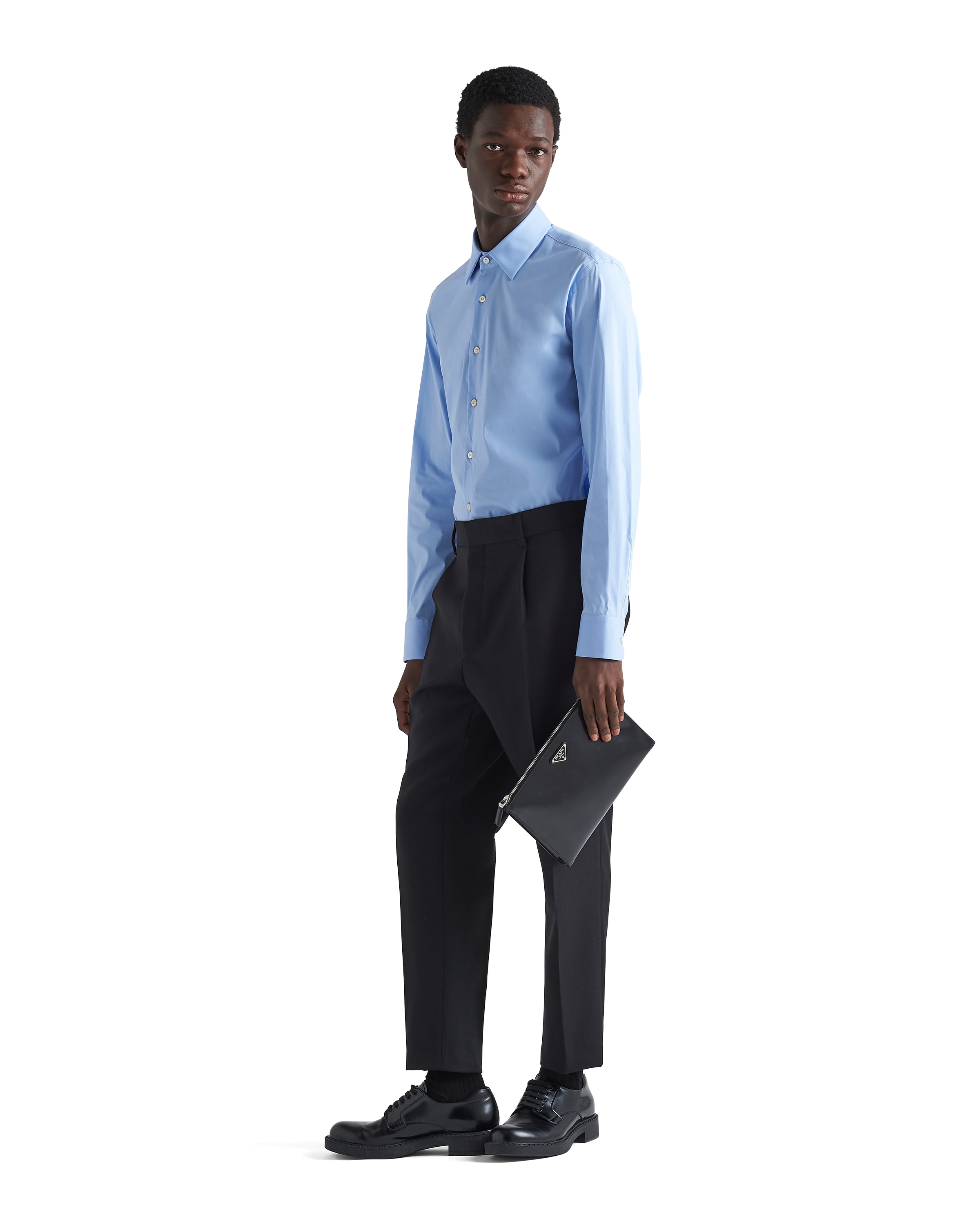 Prada Light Blue Stretch Poplin Shirt In Sky Blue